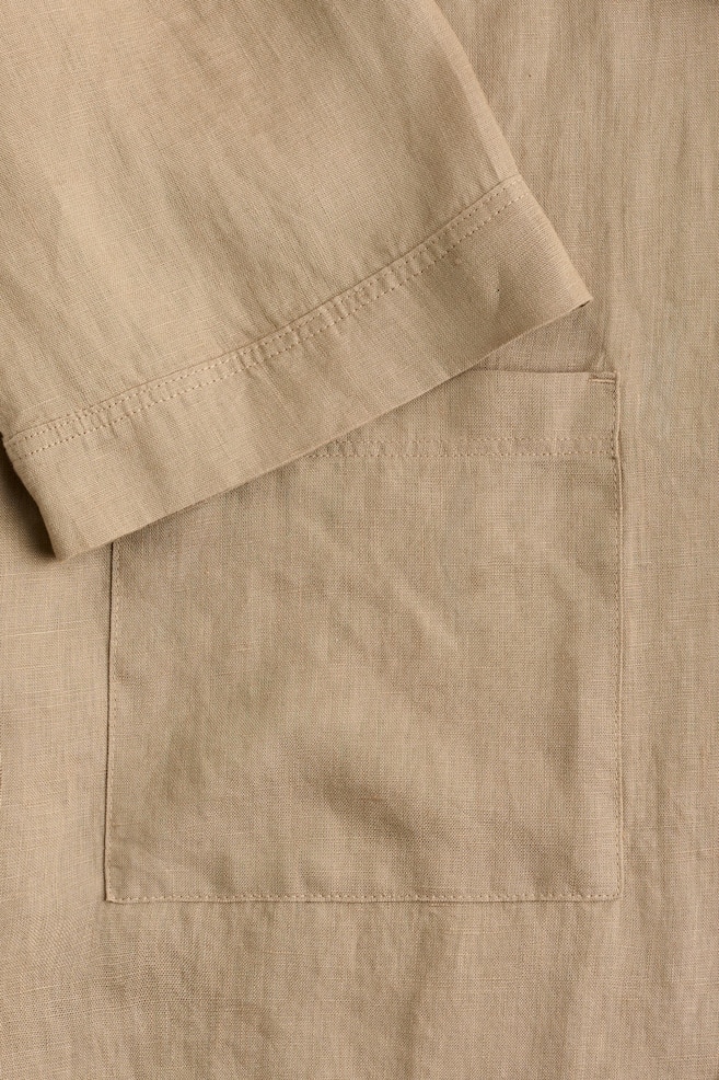 Morgenkåpe i vasket lin - Beige/Lys beige/Sort - 4