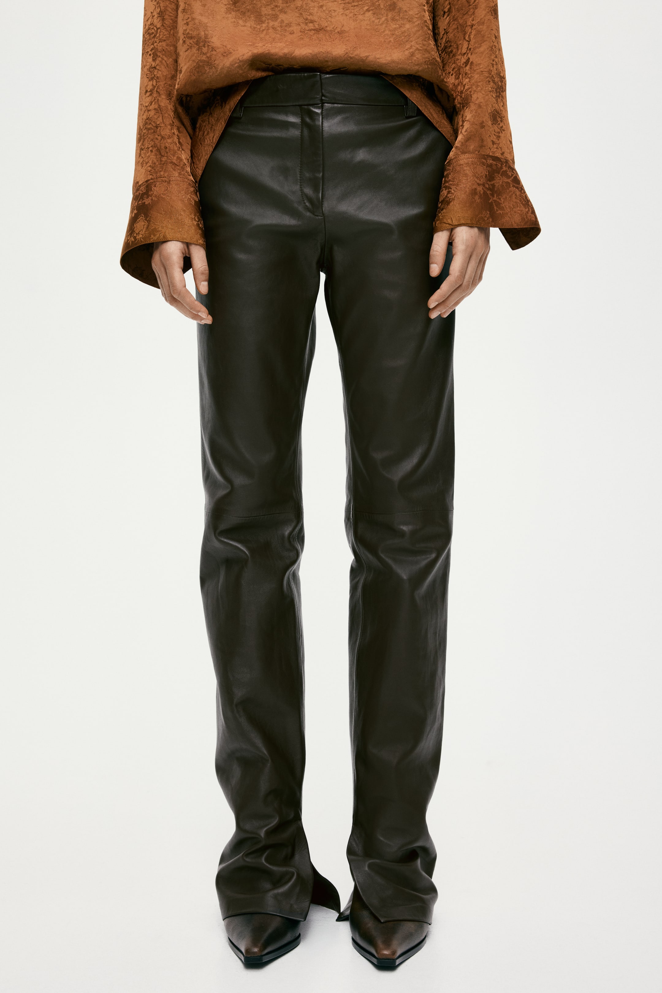 View larger image: Leather trousers - Dark brown - Ladies | H&M 2