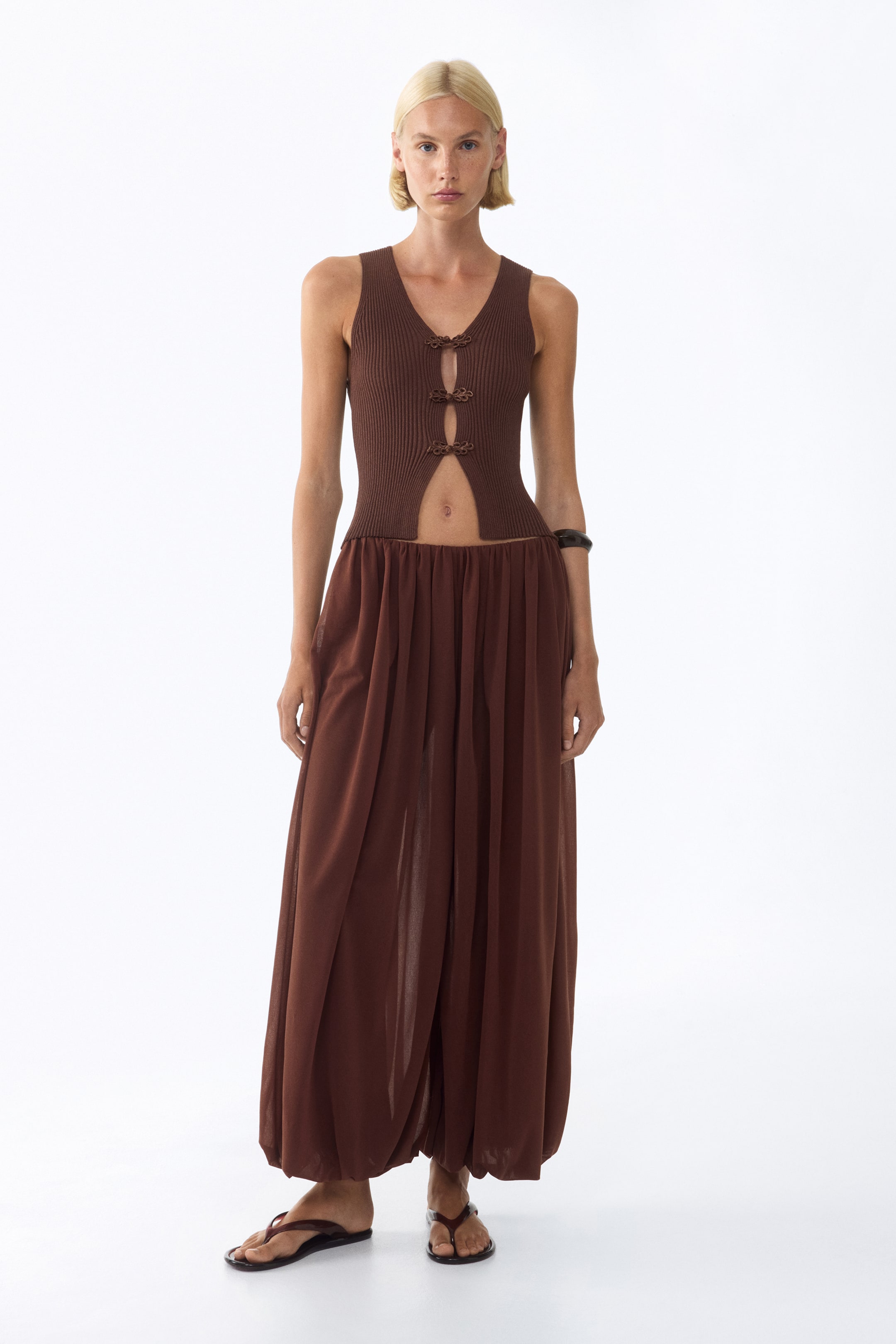 Rib-Knit Knot-Button Top