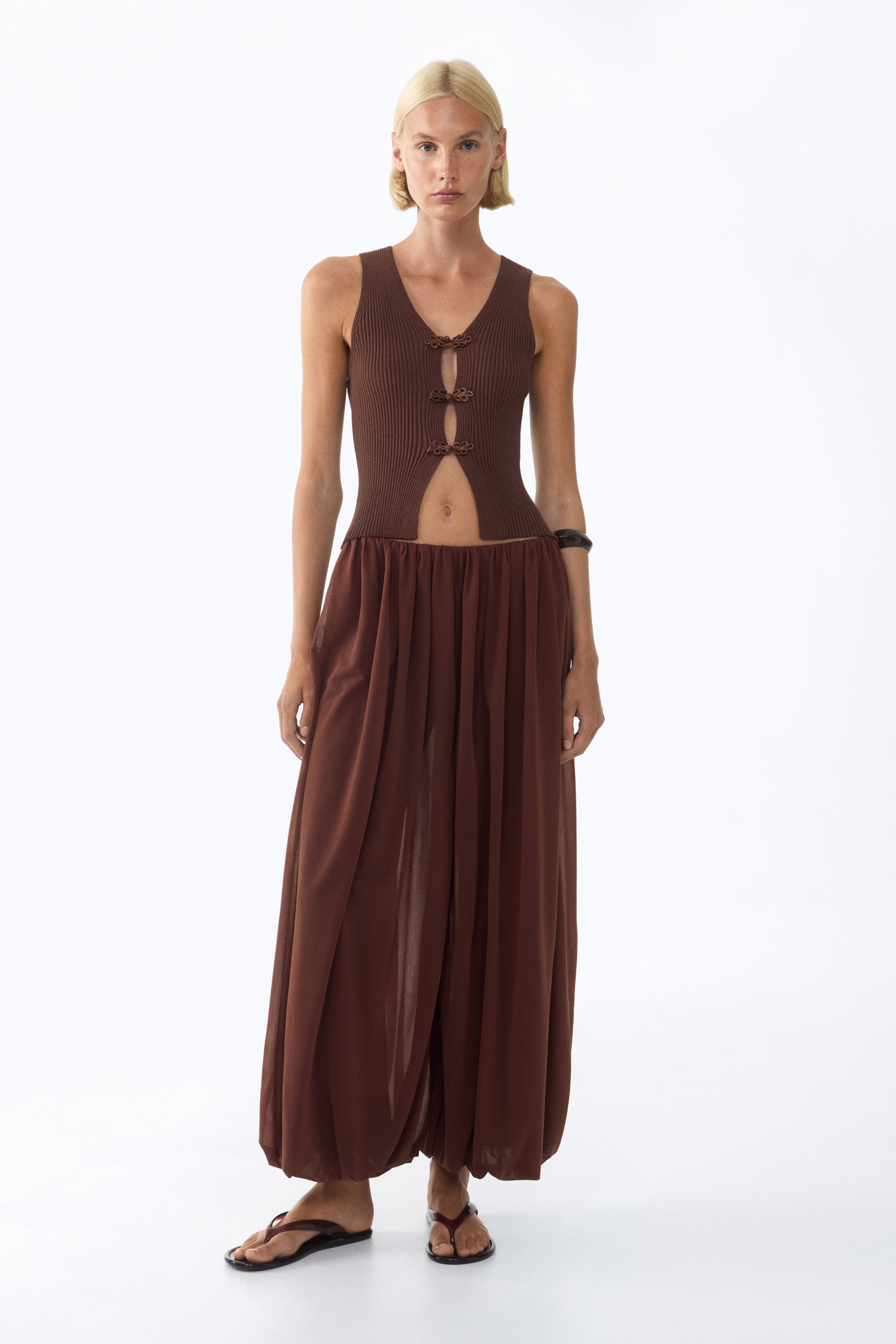 Rib-Knit Knot-Button Top