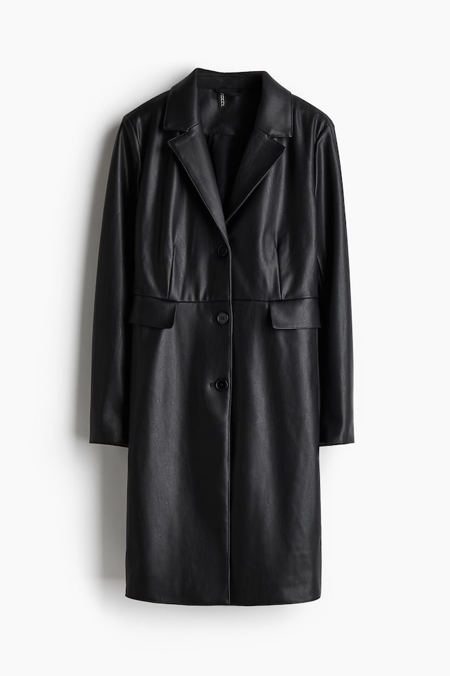 Single-breasted coated coat - Black - 1