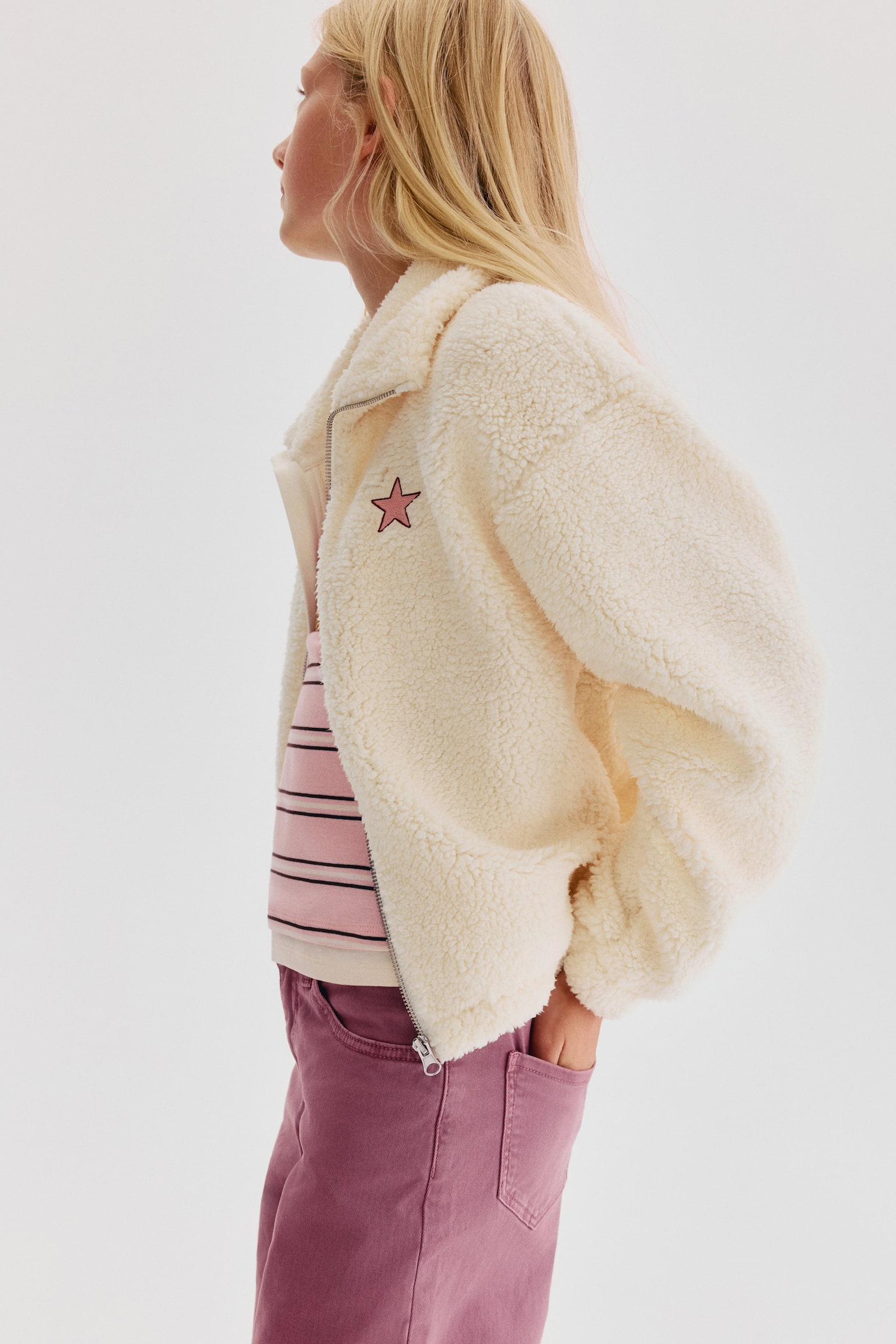 Детская куртка H&M Loose-Fit Teddy Fleece, цвет: Кремовый — фото 4