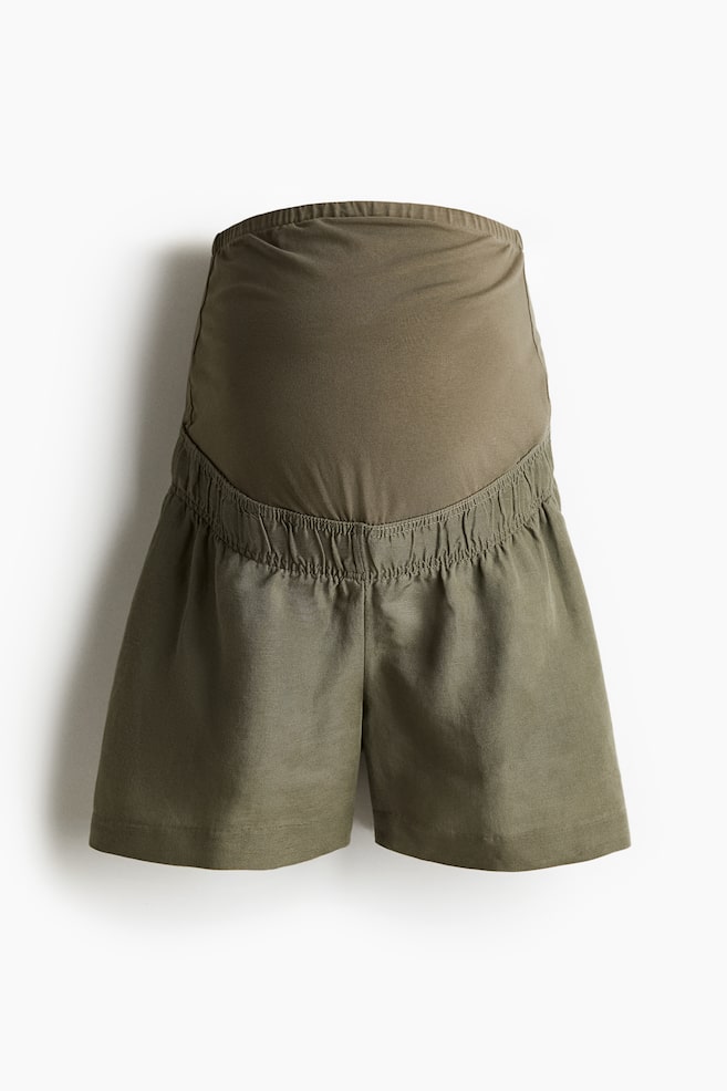 MAMA Shorts aus Leinenmix - Dunkles Khakigrün/Schwarz/Hellbeige/Hellblau - 1