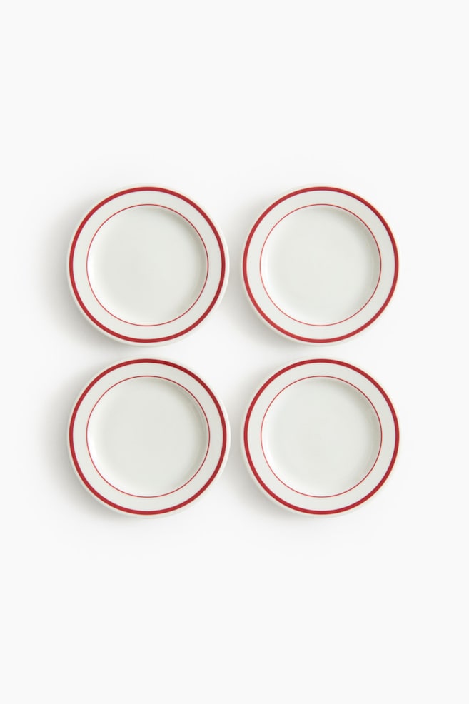 Porcelanowy talerzyk 4-pak - Biały/Czerwony/Biały/Niebieski/Biały/Czarny - 1