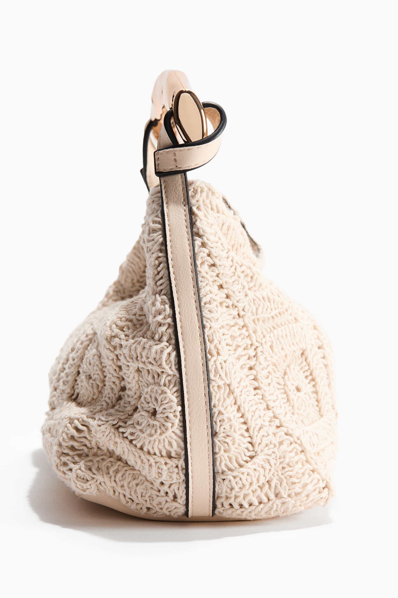 Metal-handle handbag - Light beige/Dark brown - 4