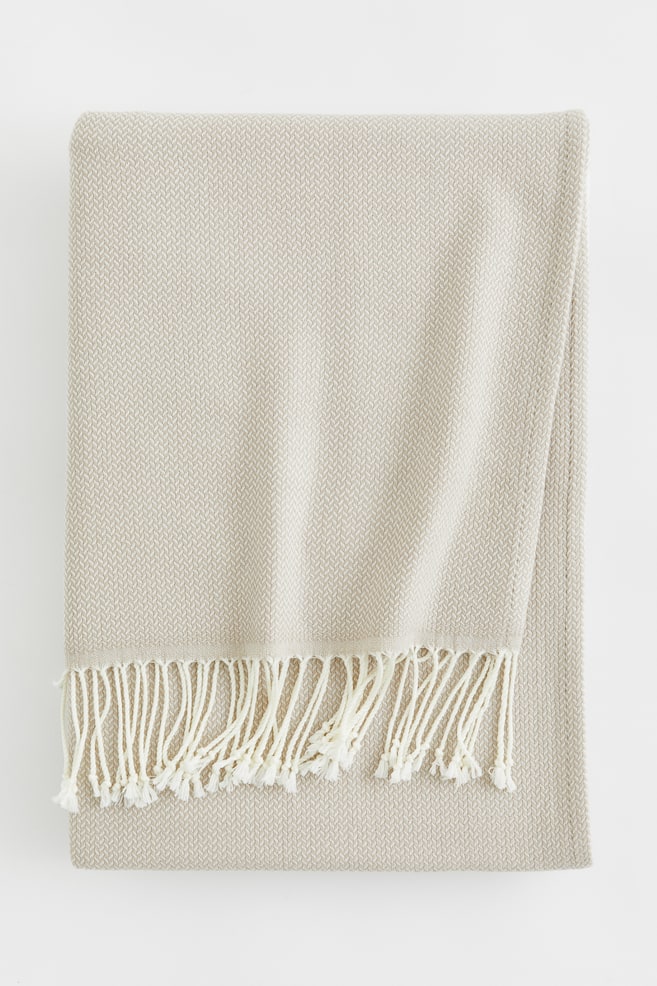 Jacquard-weave blanket - Greige/Grey/White/Green/Cerise - 1