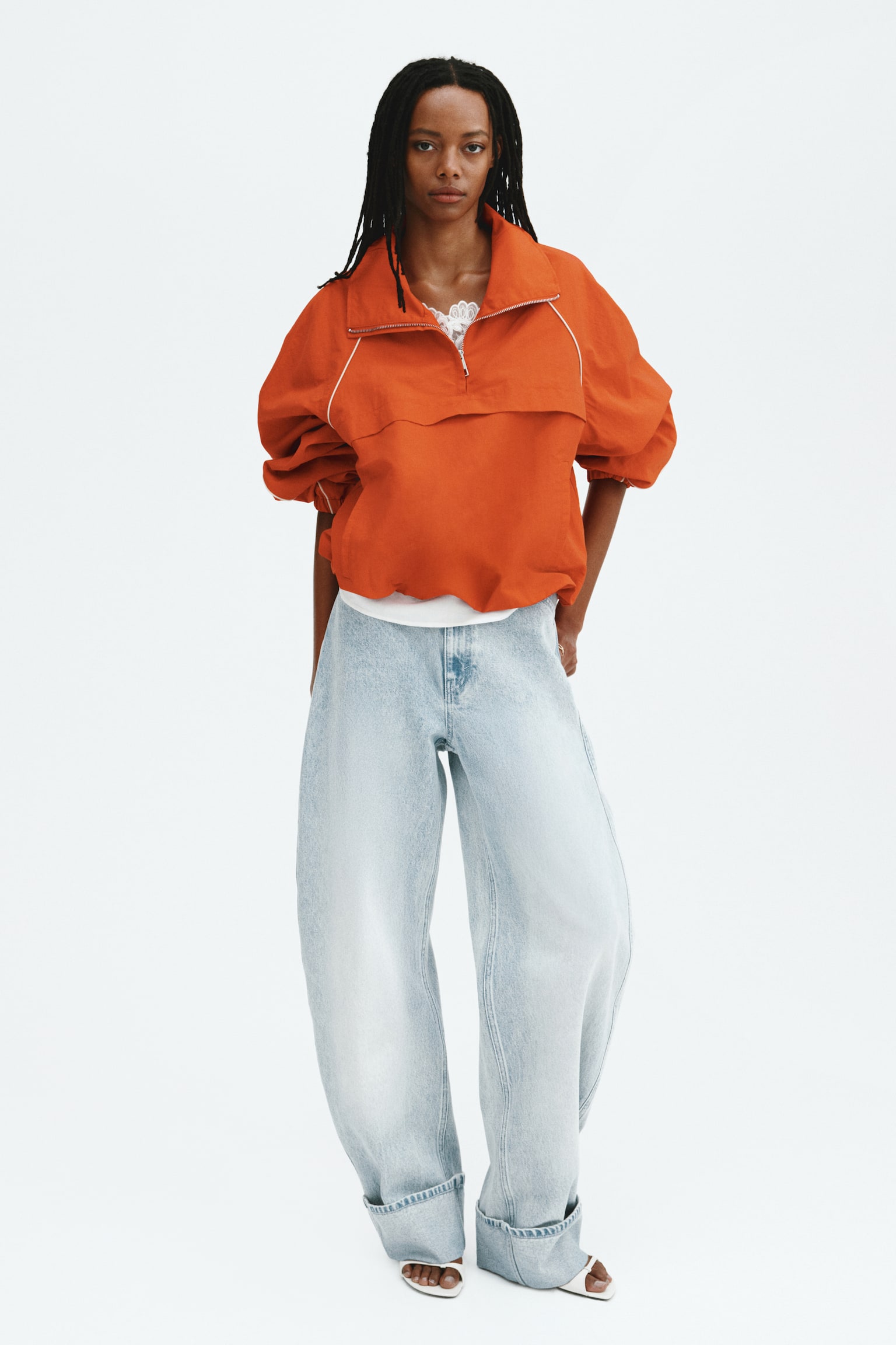 Barrel Leg Regular Waist Jeans - Pale denim blue/Cream - 1