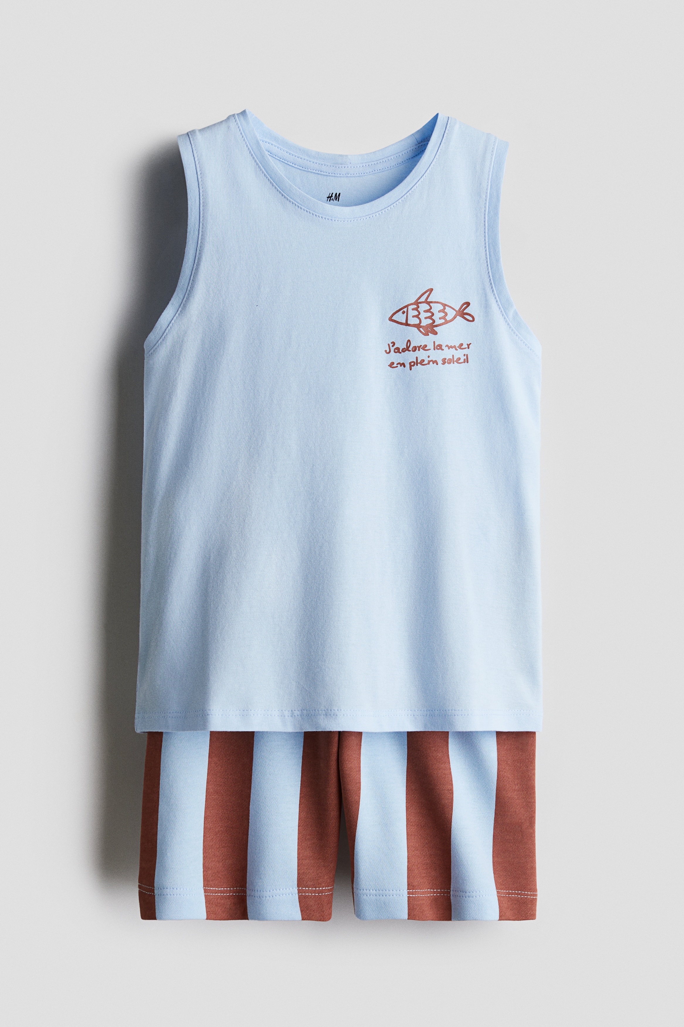 2 Parçalı Kolsuz Üst ve Şort Set - Açık mavi/Balık/Beyaz/Kaykay