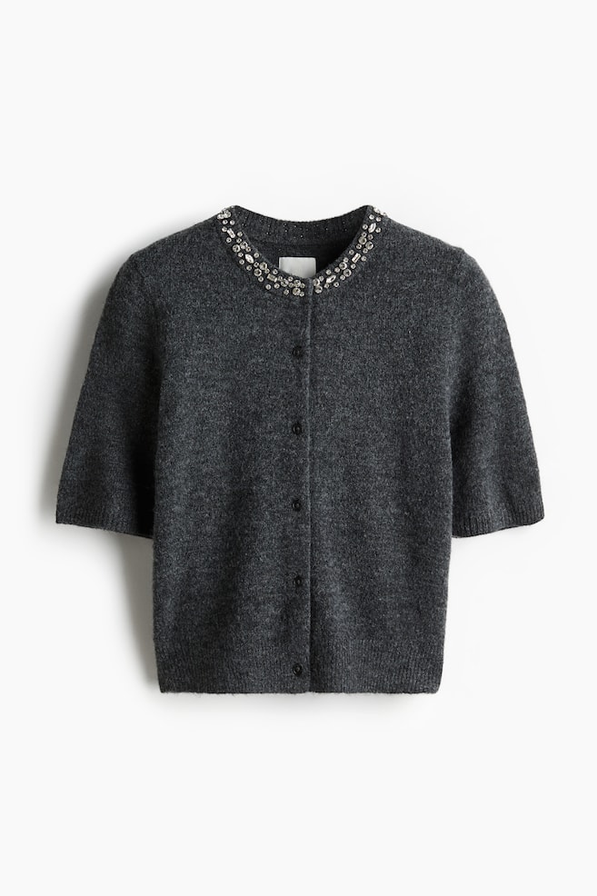 Cárdigan con strass - Gris oscuro jaspeado/Gris jaspeado - 1