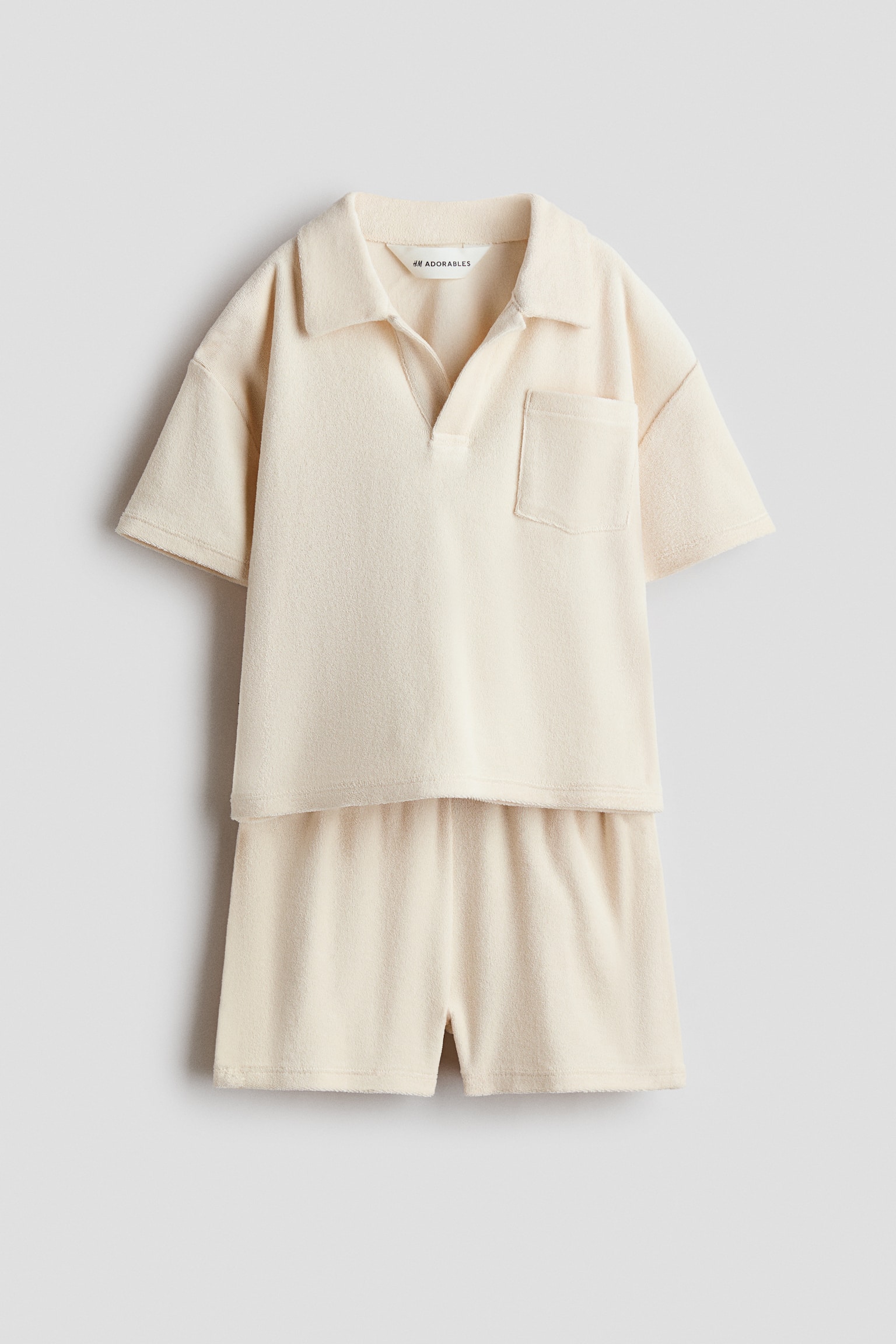 Zweiteiler aus Baumwollfrottee - Hellbeige/Marineblau - 1