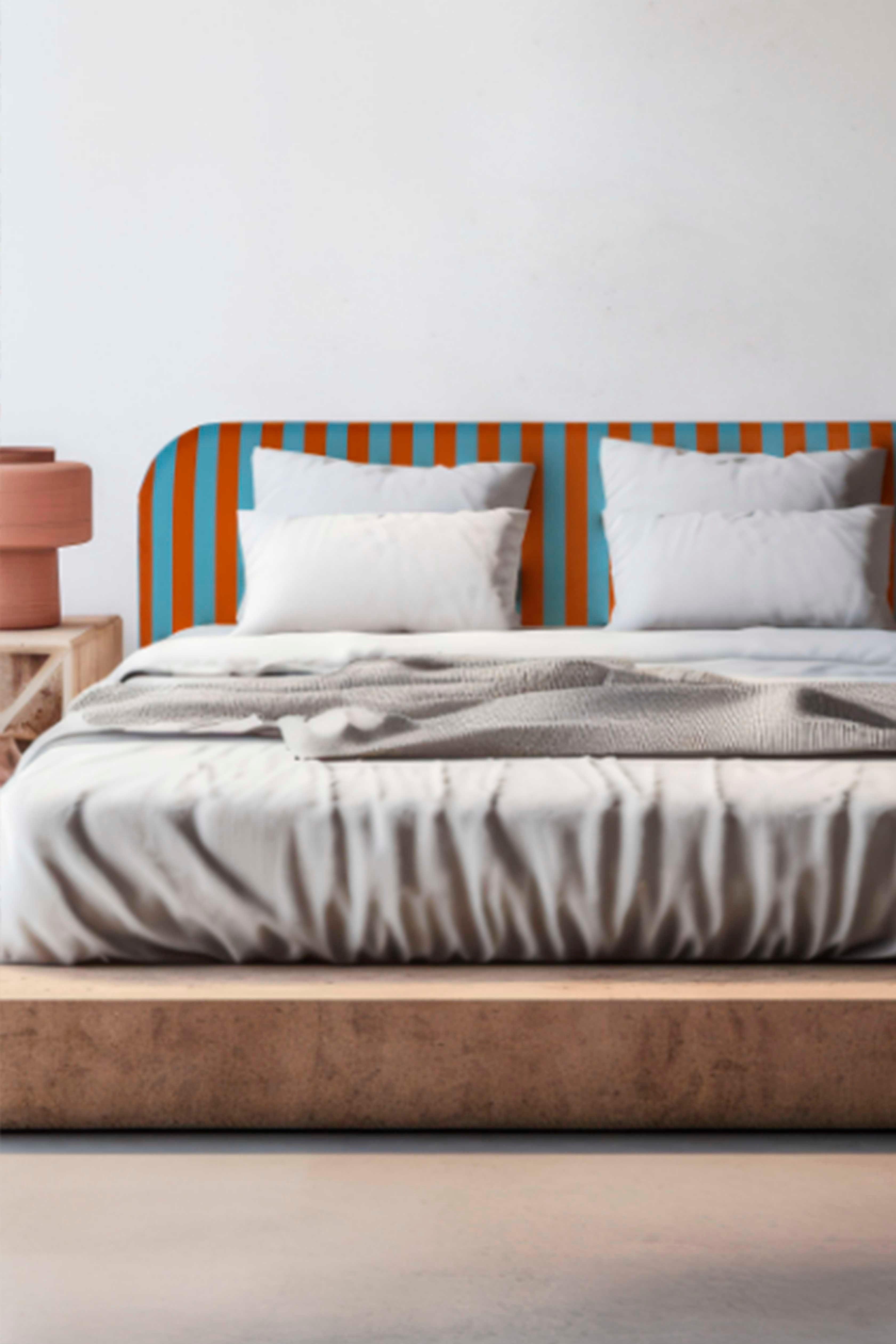 Eddie Tête De Lit En Velours Rayé - Rayures Cuivre Et Bleues/Rayures Vertes Et Roses/Rayures Rouges Et Roses/Damier Noir Et Blanc