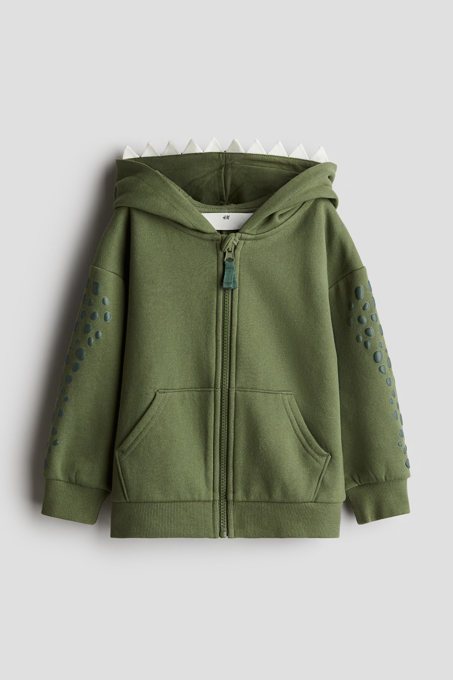 Appliquéd zip-through hoodie - Khaki green/Dinosaur/Dark khaki green/Dinosaur - 1