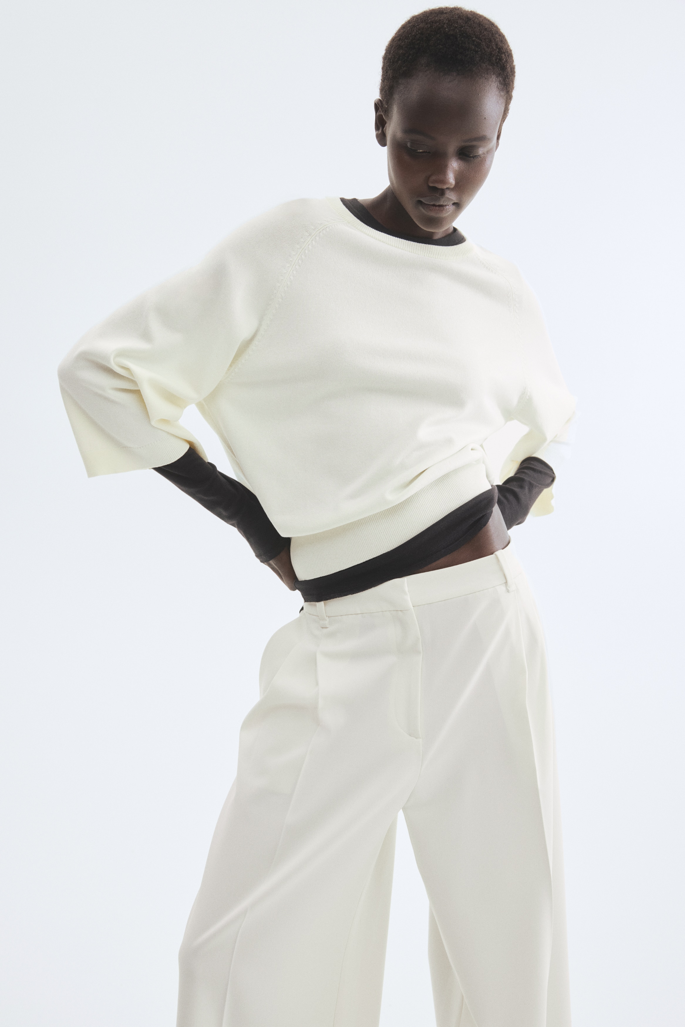 Top en maille fine - Crème/Rouge/Noir