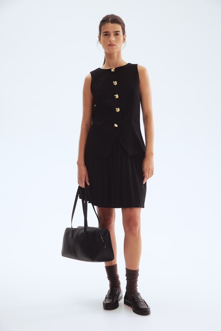 black mini boat neck dress Shop Direction Black Cord Mini Vest Dress