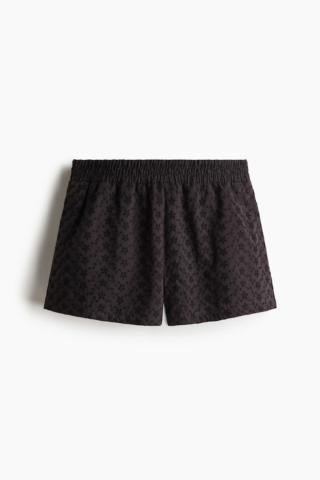 Shorts i broderie anglaise med høj talje - Sort/Hvid - 1