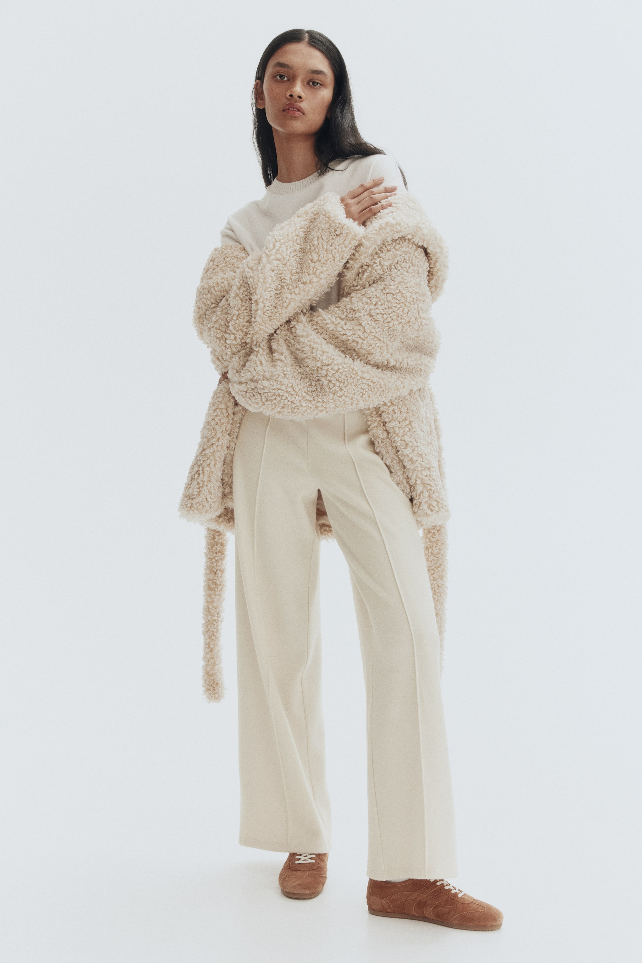 查看大圖: 褶線長褲 - Cream - Ladies | H&M 1