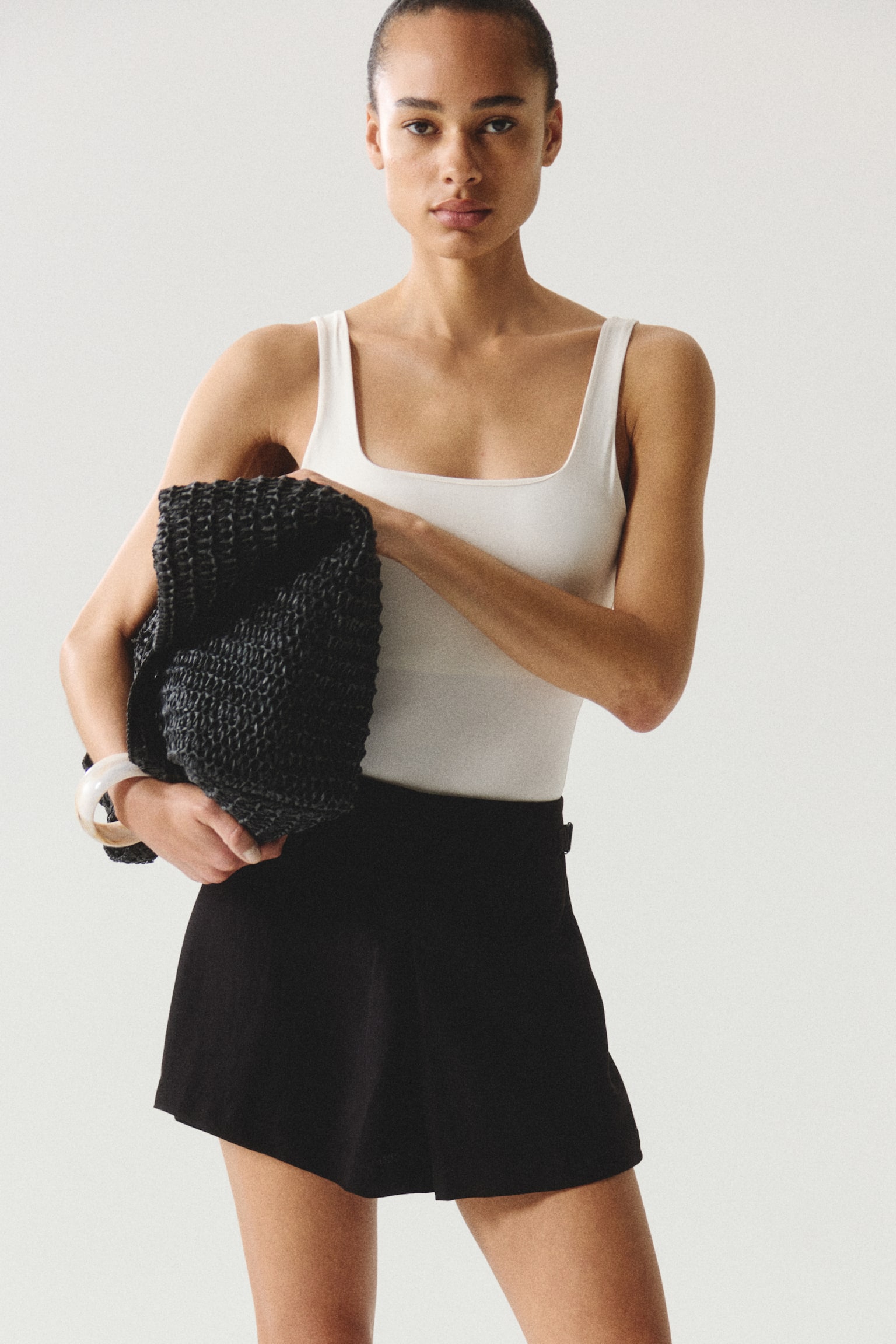 Buckle-detail skort - שחור/חום/מנומר - 1