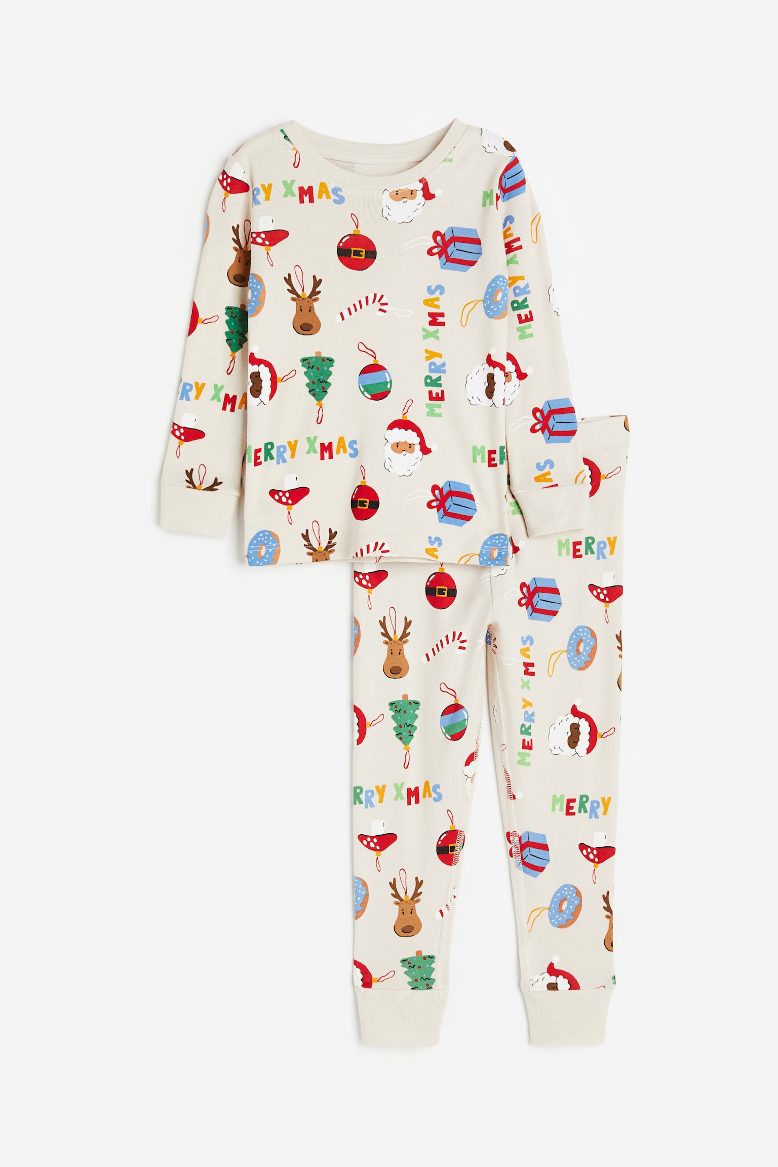 Snug Fit Jersey Pajamas - Light beige/Merry Xmas