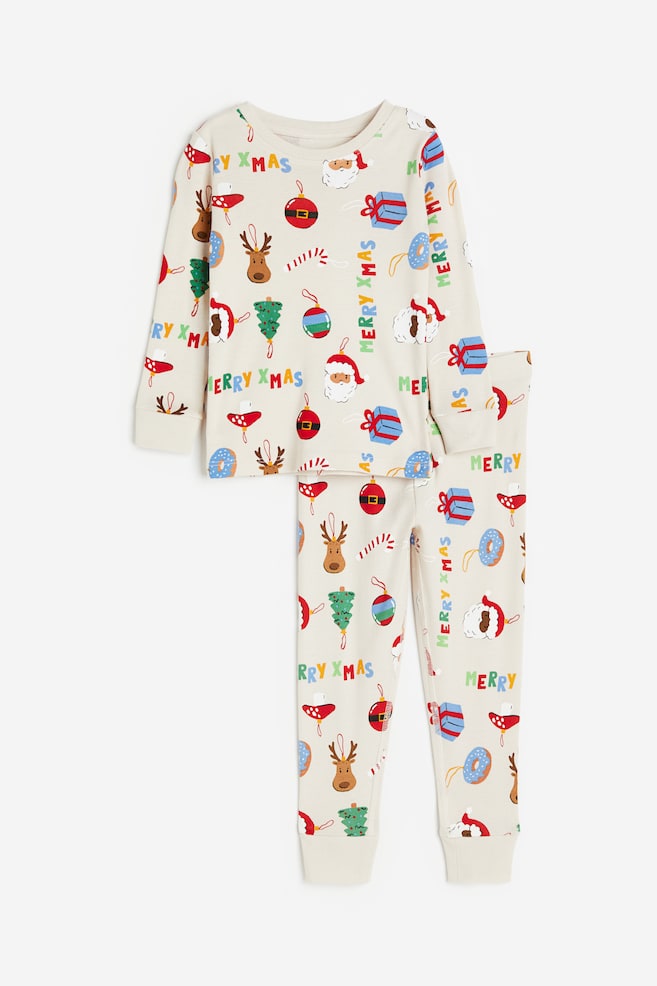 Snug Fit Jersey Pajamas - Light beige/Merry Xmas - 1