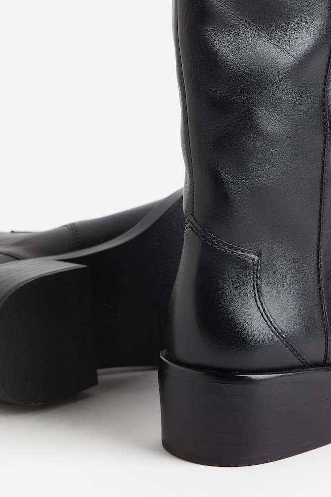 Knee-high leather boots - Black - 4