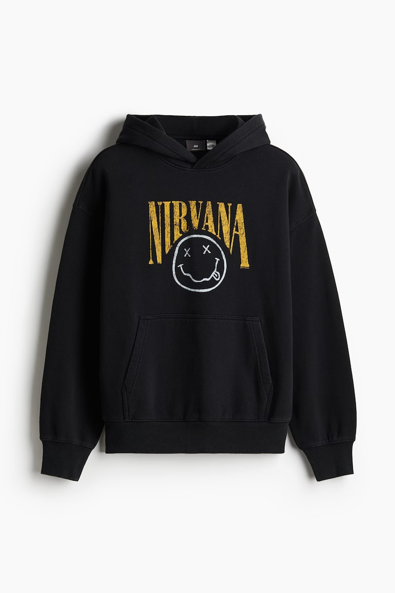 Oversized Fit Printed Hoodie Black/Nirvana Men H&M US