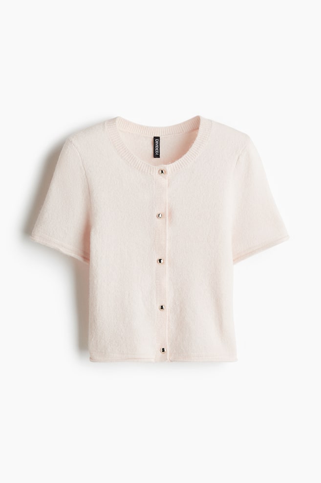 Short-sleeved fine-knit cardigan - Light powder pink/Cream/Black/Light grey marl - 1