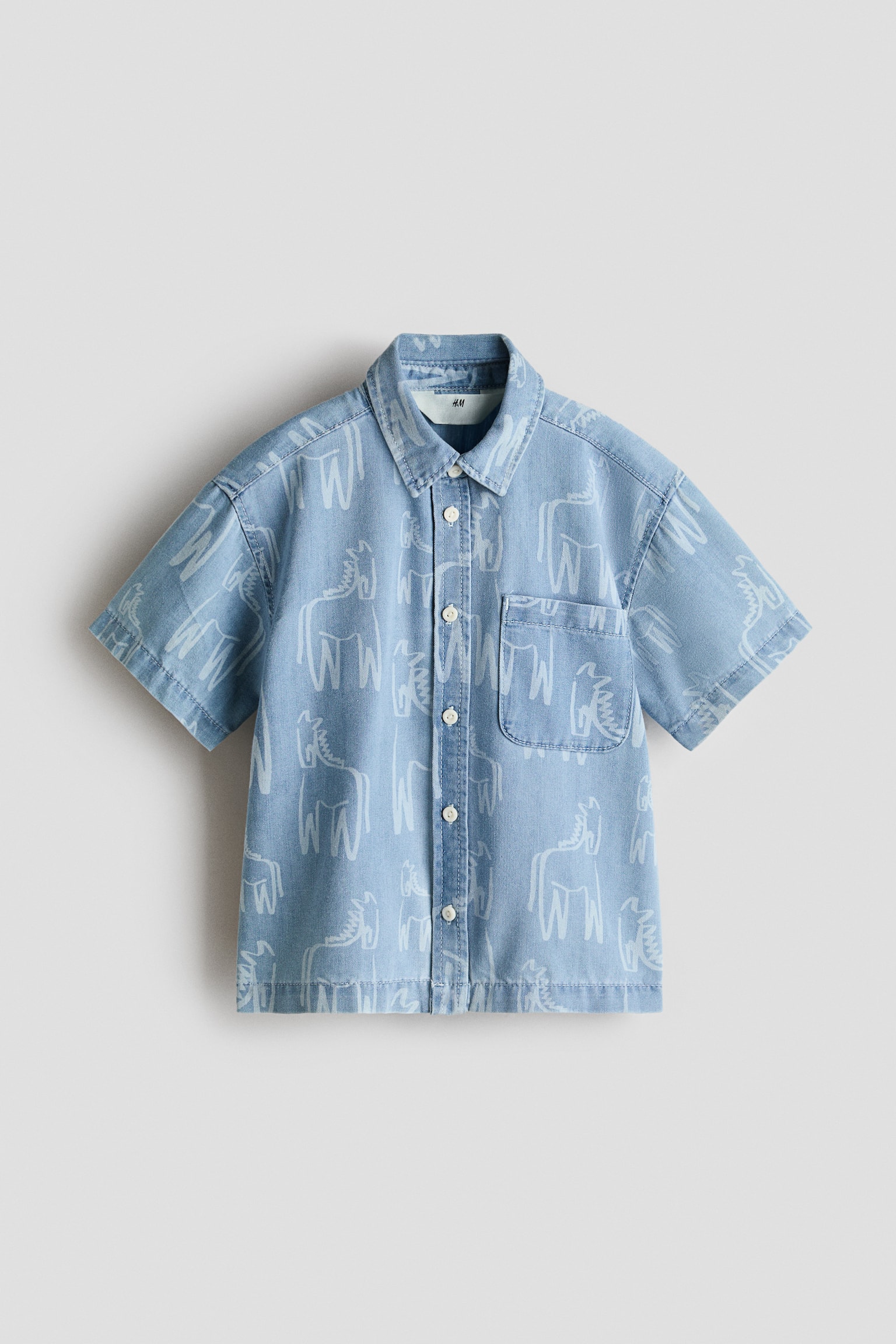Printed denim shirt - Denim blue/Horses - 1