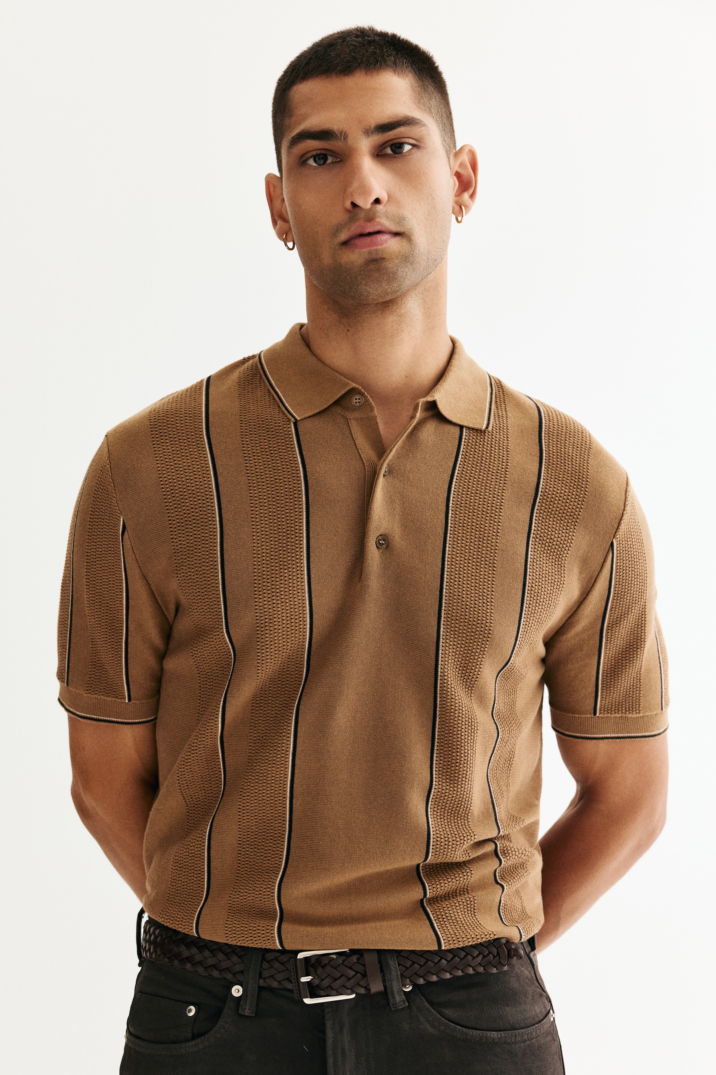 Regular Fit Polo shirt - Dark beige/Navy blue/White/Striped