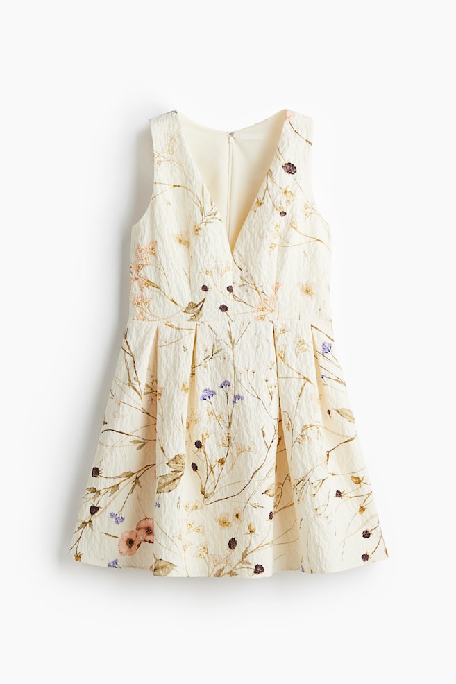 Flared-skirt dress - Light beige/Floral/Black - 1