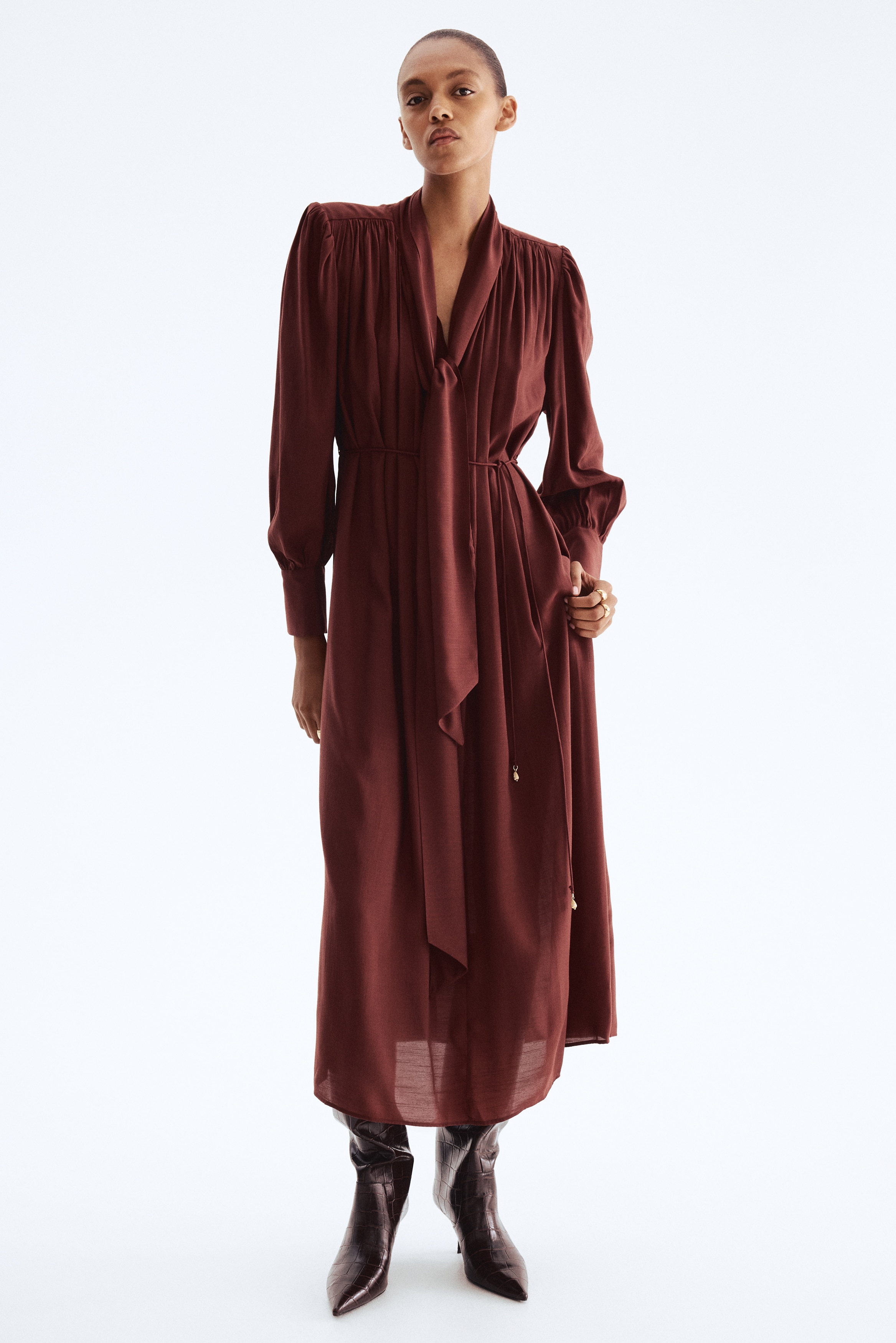 Bow-collar shirt dress