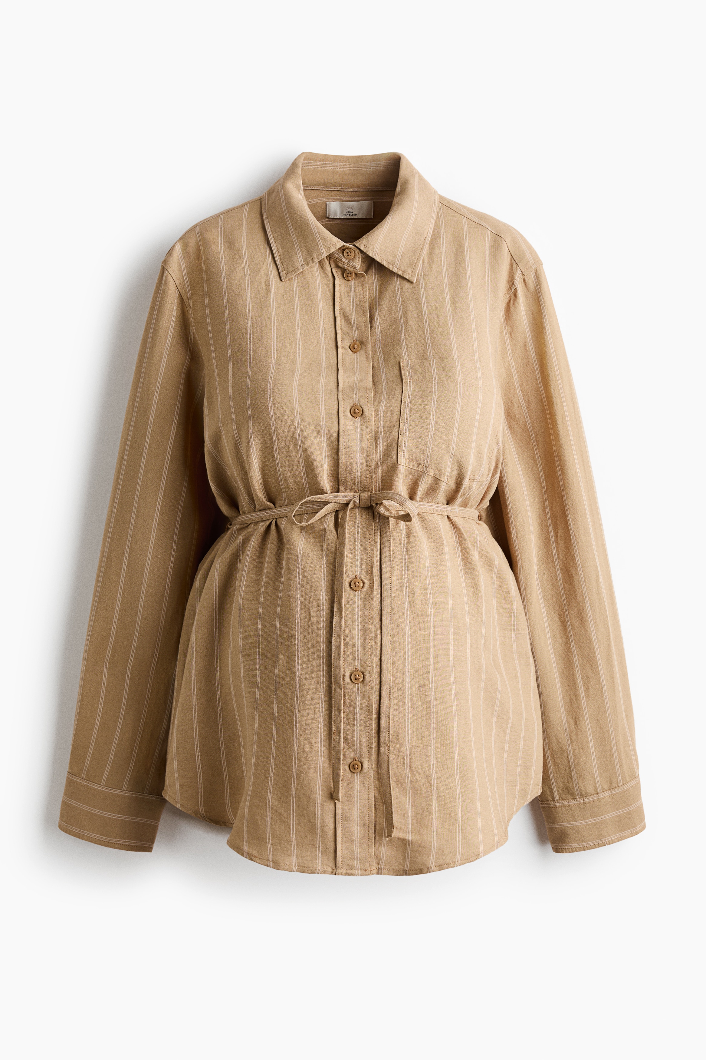 MAMA Chemise en lin mélangé - Beige/rayé/Bleu marine