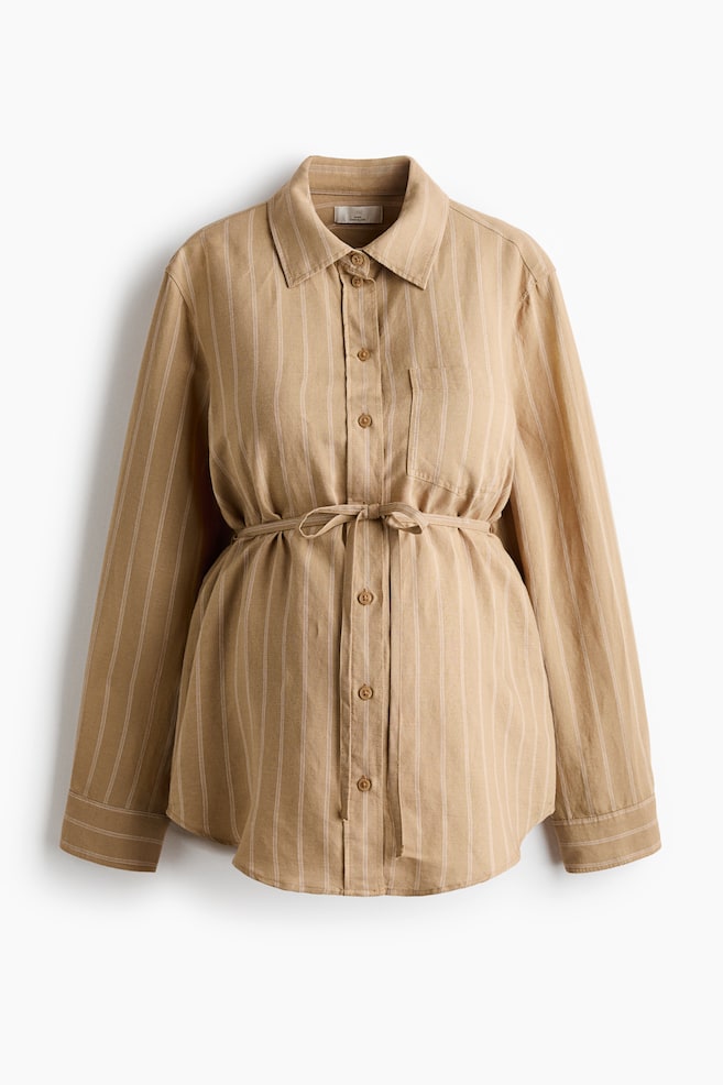 MAMA Linen-Blend Shirt - Beige/striped/Navy blue - 1