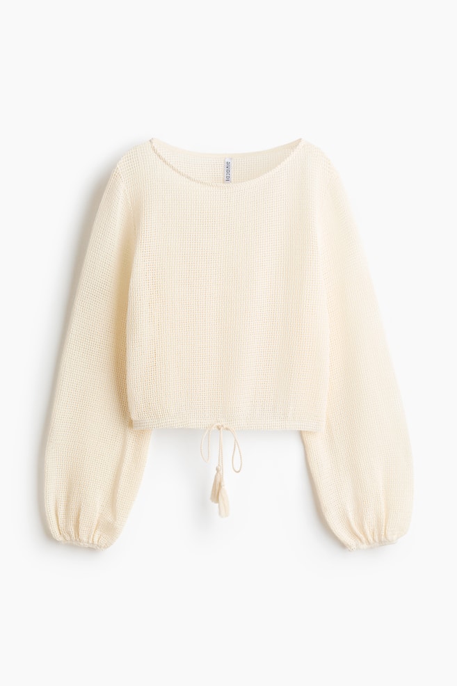 Drawstring-Detail Mesh Top - Cream - 1