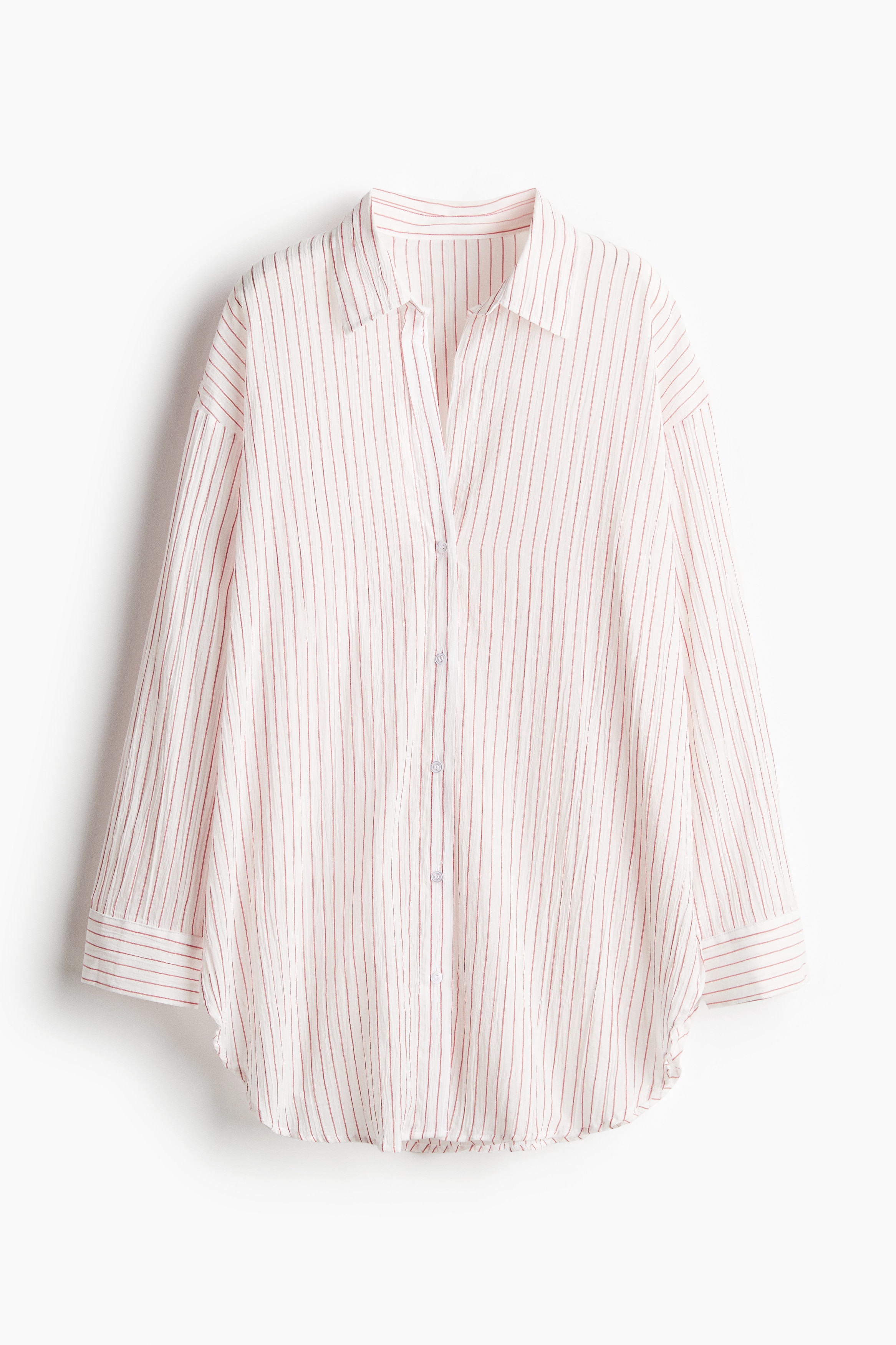 Camisa comprida em algodão - Branco/Riscas vermelhas/Branco/Preto