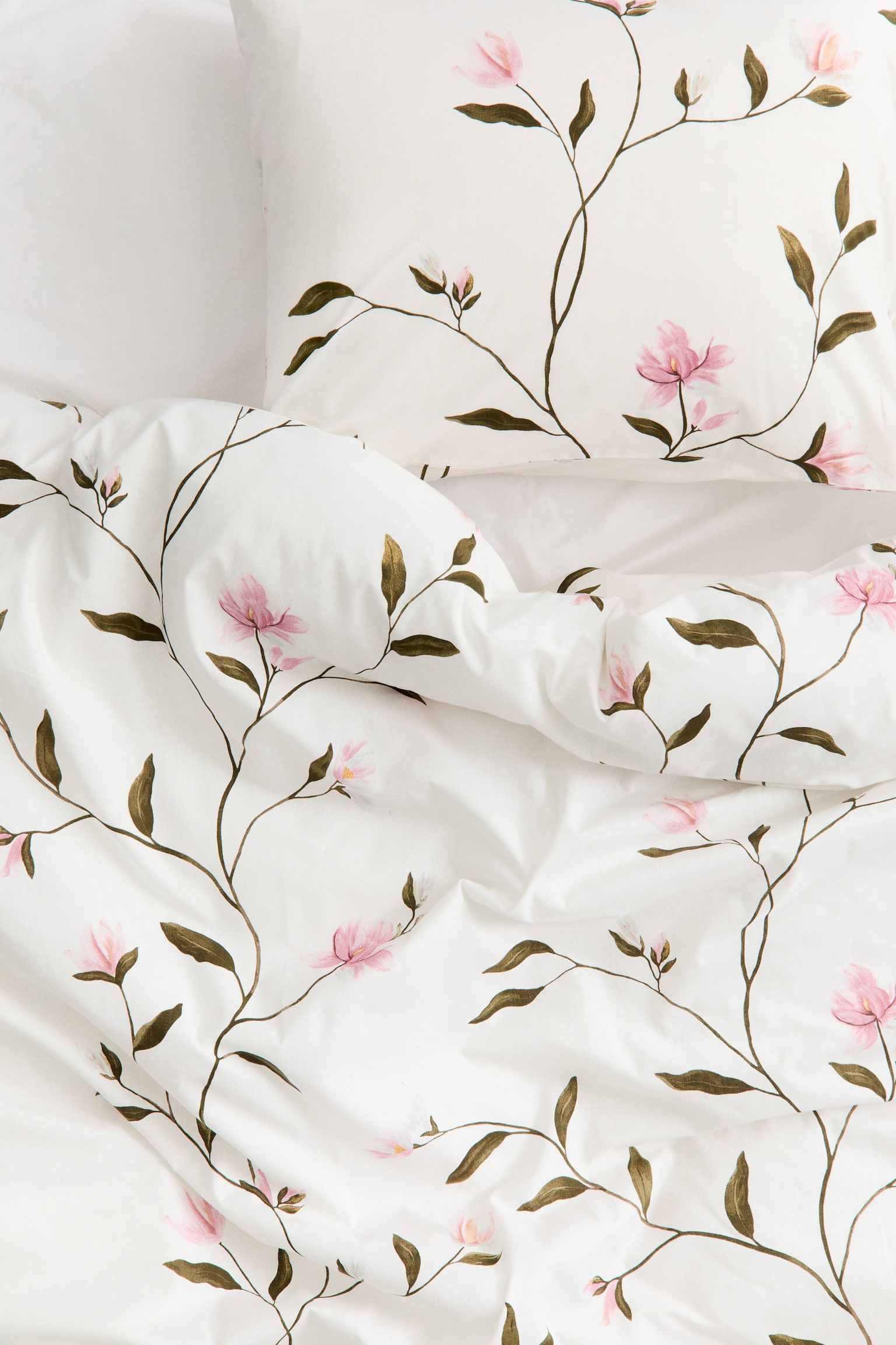 Bavlněná sada povlečení na jednolůžko - Bílá/květiny/Světle béžová/květy - 2