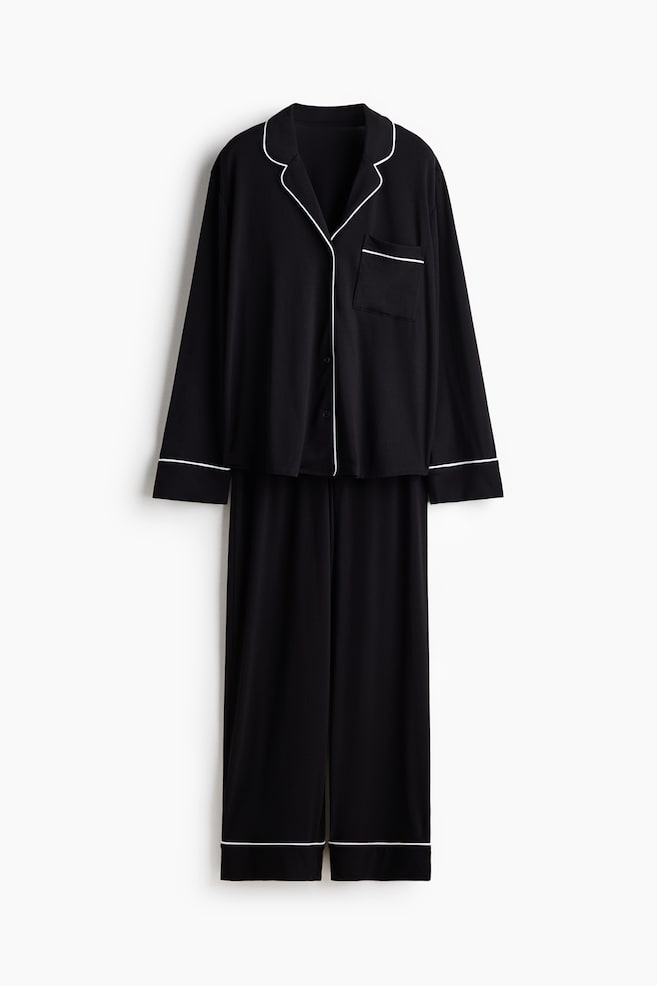 Viscose-blend pyjamas - Black/Cream/Light blue/Dark brown/Burgundy/Black - 1