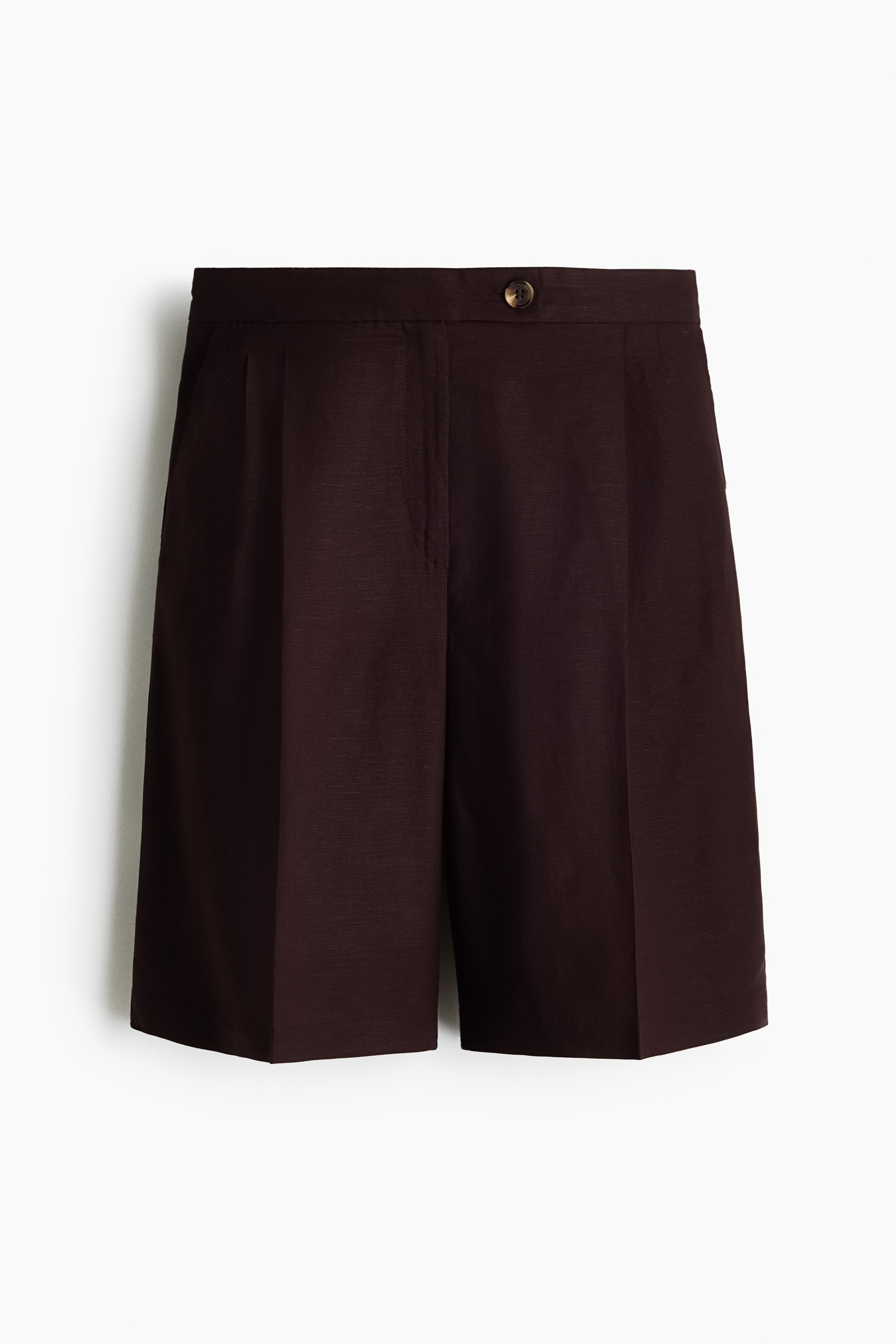 Linen-blend Bermuda shorts-Dark brown