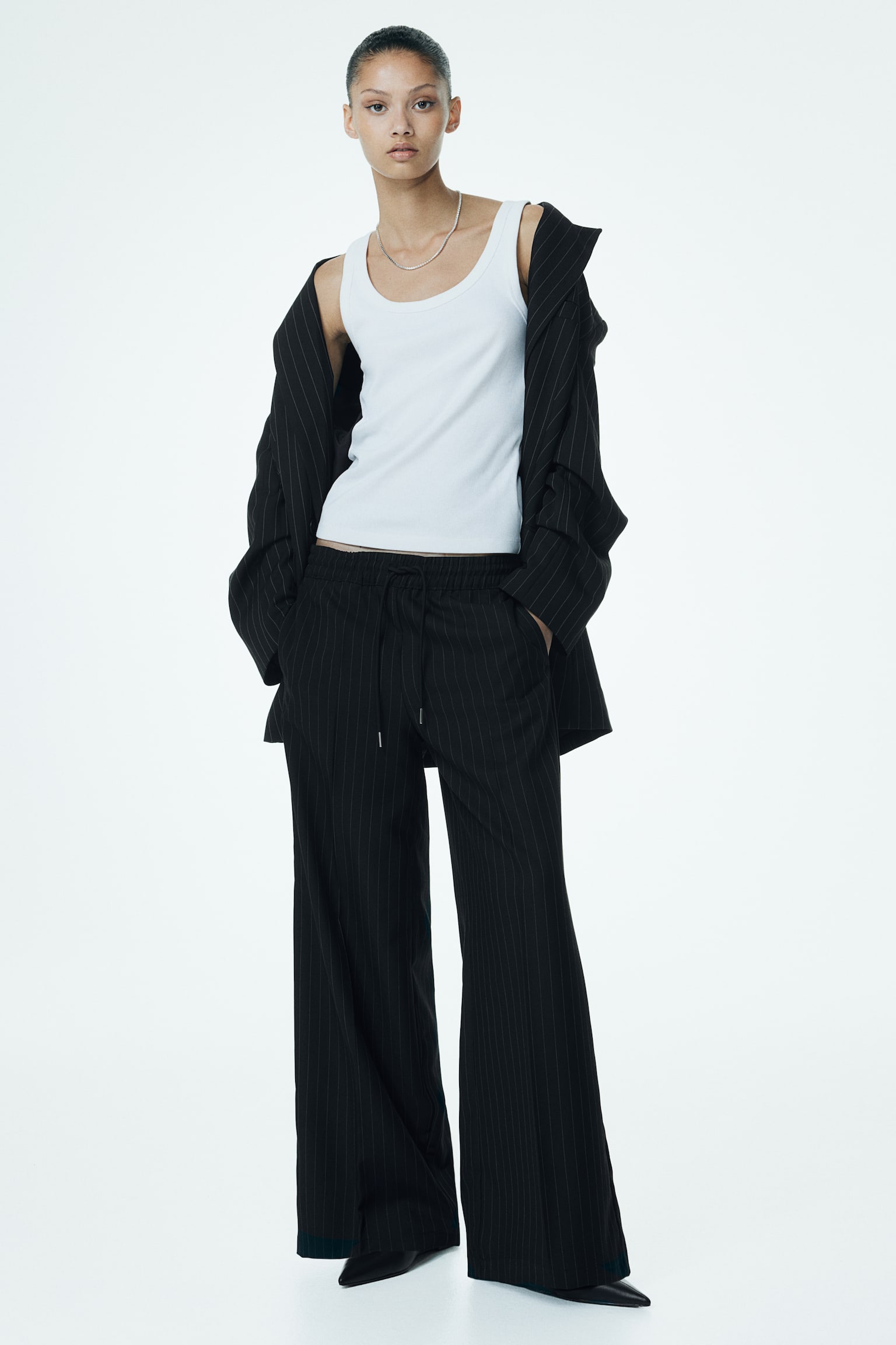 Wide pull-on trousers - Black/Pinstriped/Beige/Black/Grey marl - 3