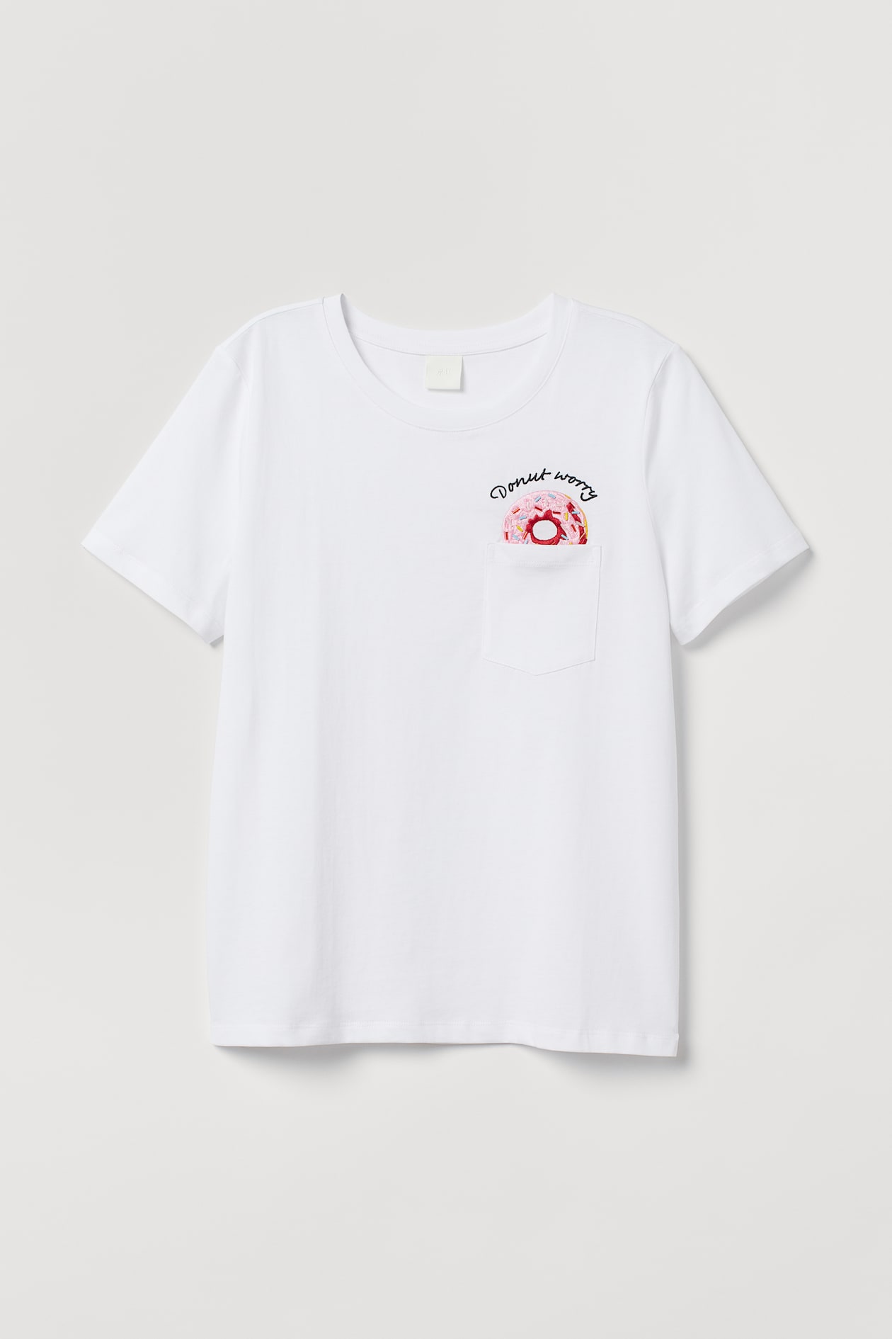 T-shirt - Round Neck - Short sleeve - White/Donut Worry - Ladies | H&M US