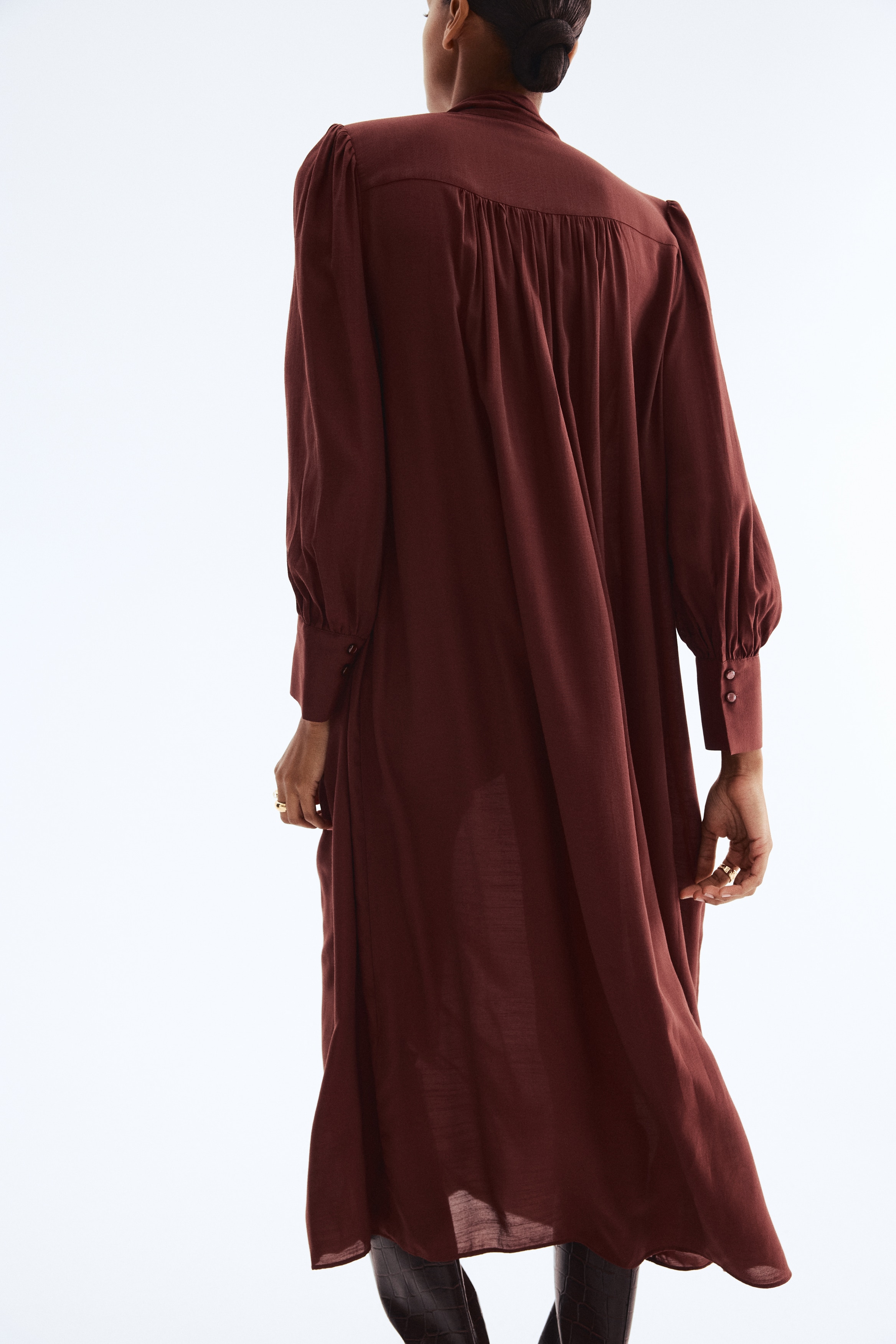 Bow-collar shirt dress