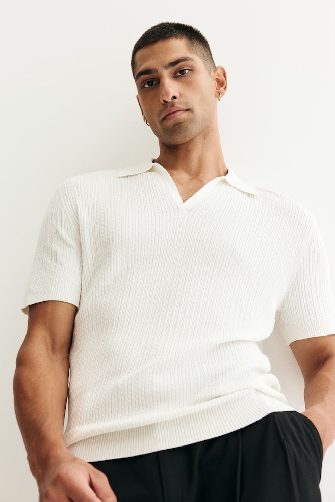 Polo in maglia a trecce Regular Fit - Bianco/Beige - 6
