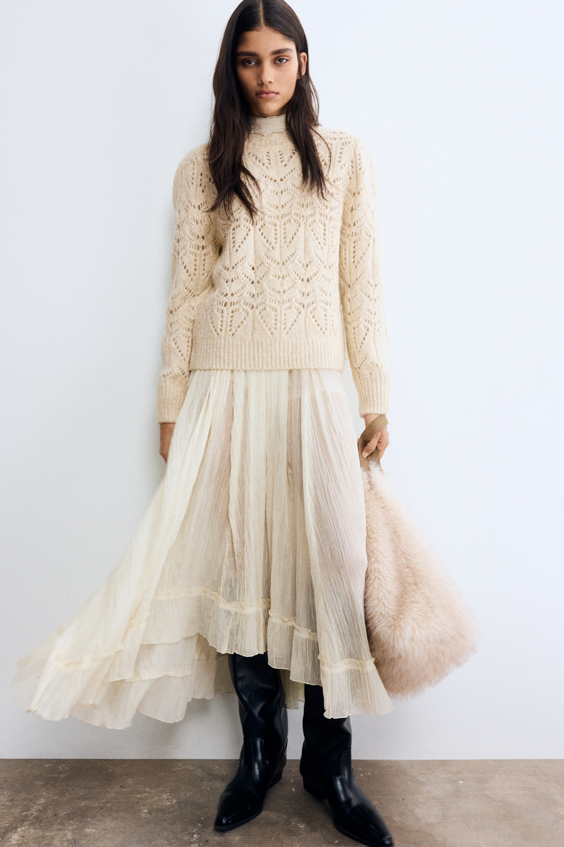 Pull en maille pointelle - Beige clair/Bleu marine/Gris clair/Vert clair/Vert foncé