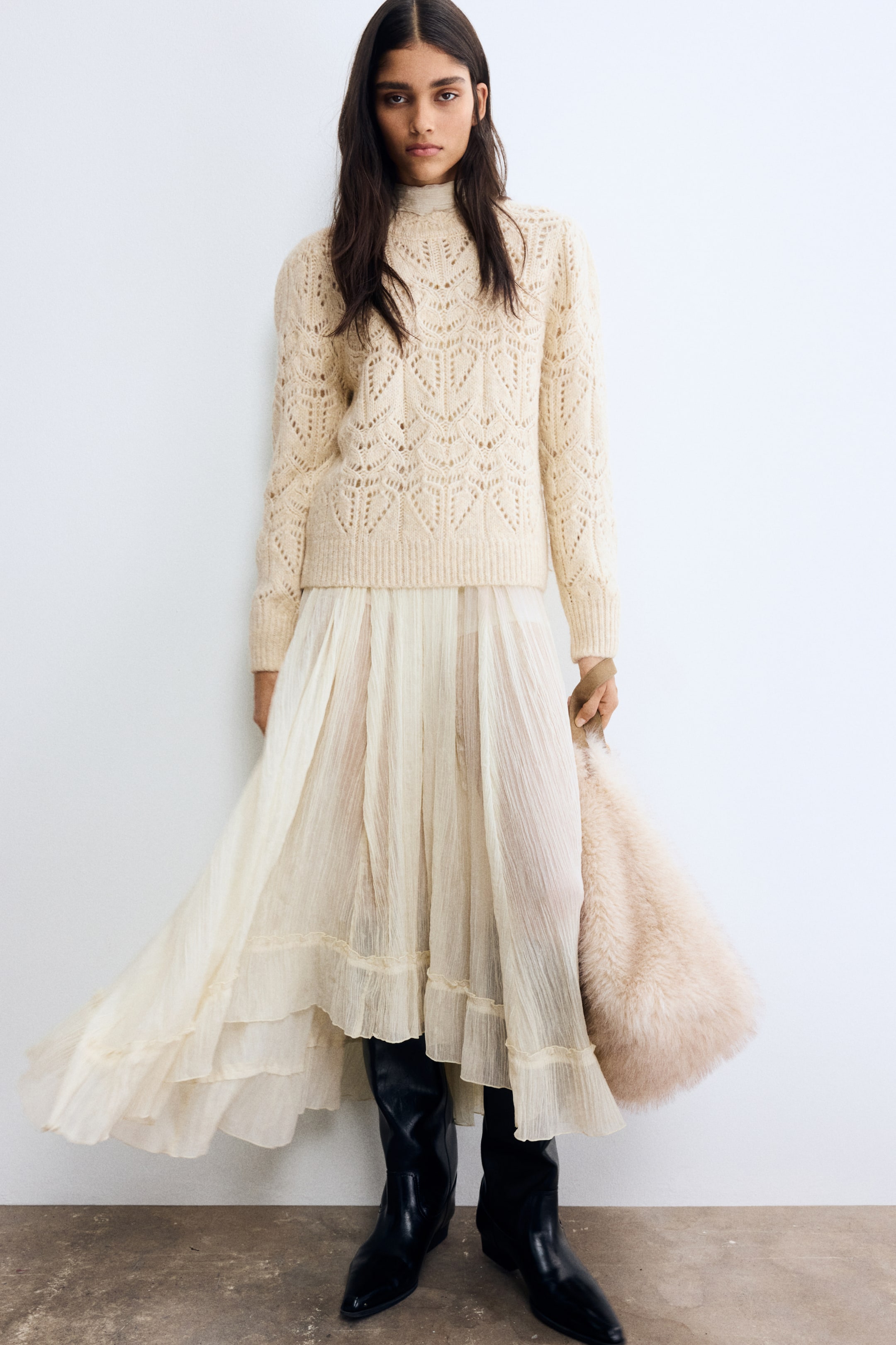 Visa större bild: Pointellestickad tröja - Ljusbeige - DAM | H&M SE 1