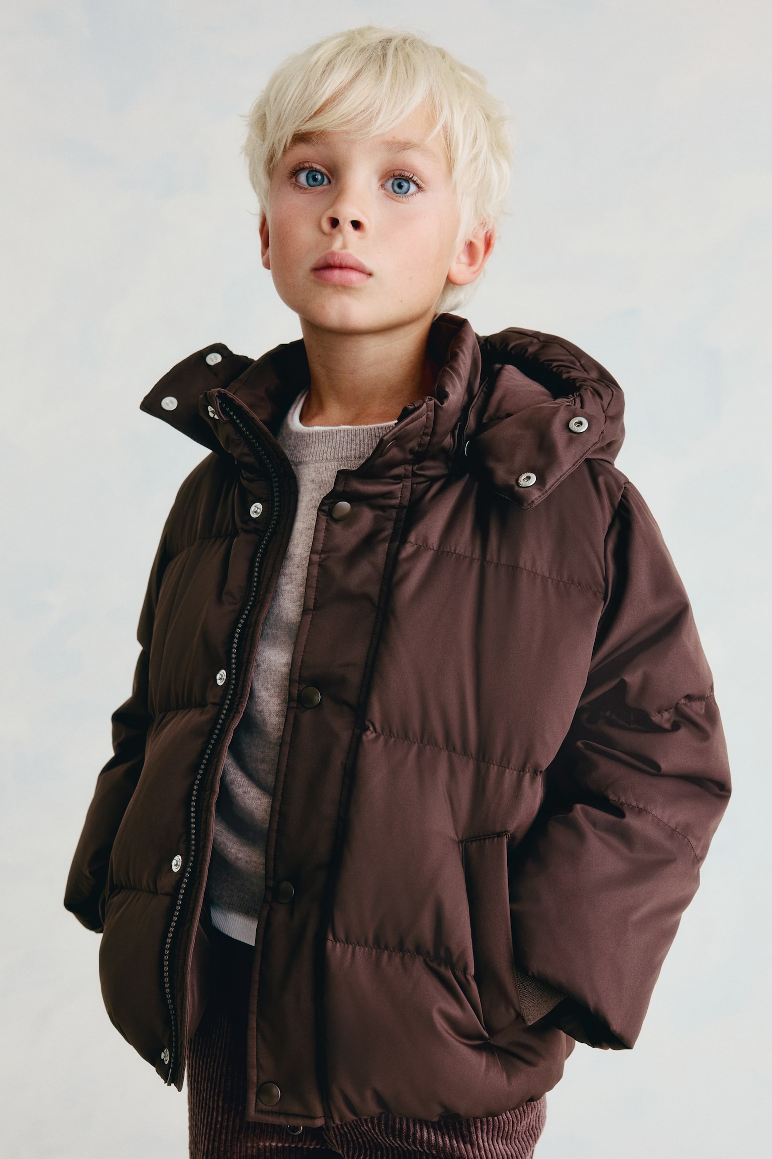 Doudoune à capuche en duvet - Marron/Rose/Noir - 1