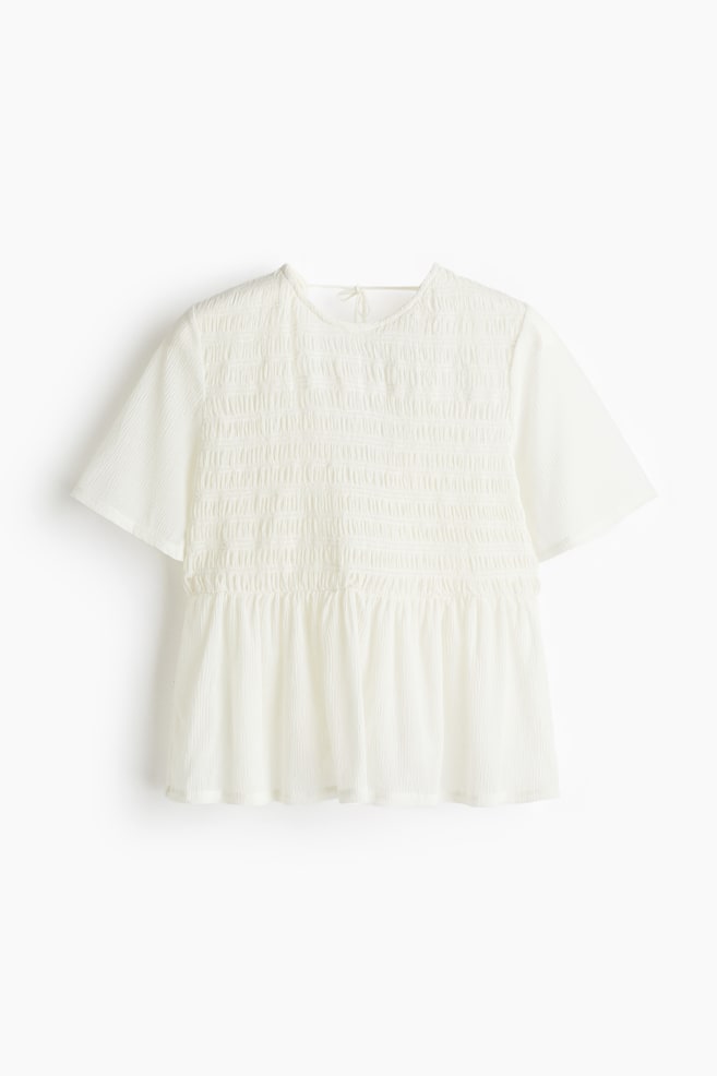 Gesmoktes Peplumshirt - Weiss/Puderrosa/Dunkelbraun - 1