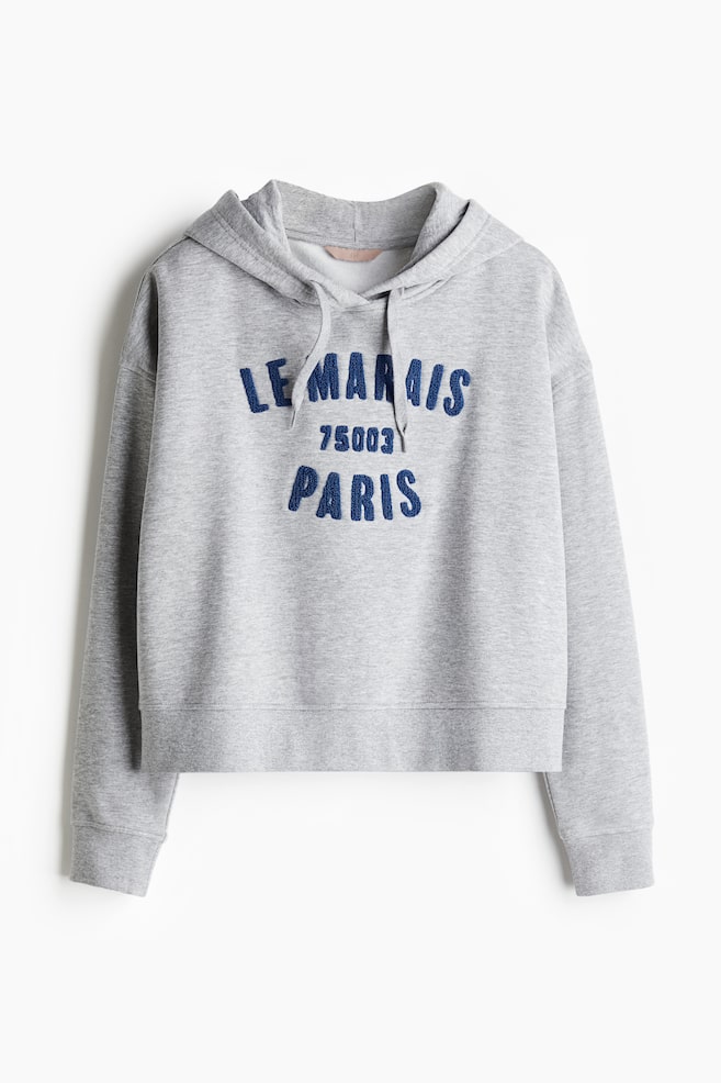 Chandail à capuche en molleton avec texte - Gris clair chiné/Paris/Beige clair/NYC - 1