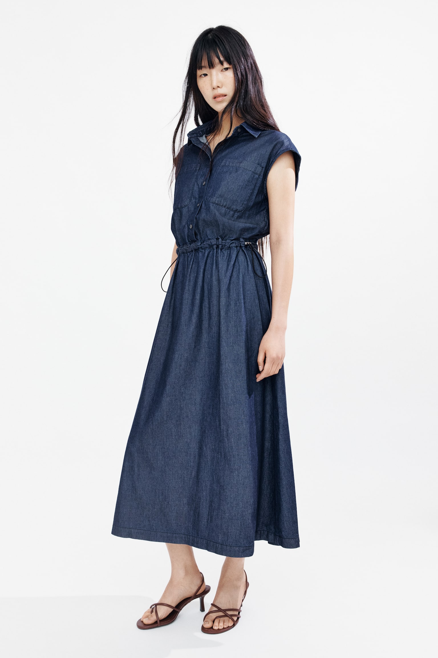 Drawstring-detail denim dress - Dark denim blue - 1