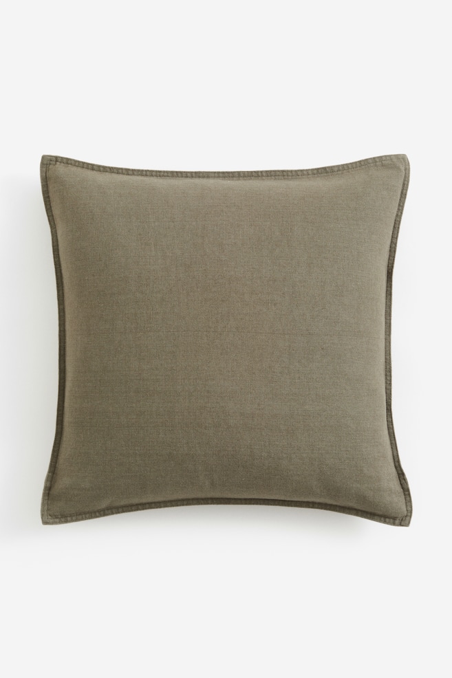 Linen-blend cushion cover - Dark khaki green/White/Dark grey/Mole/dc/dc - 1