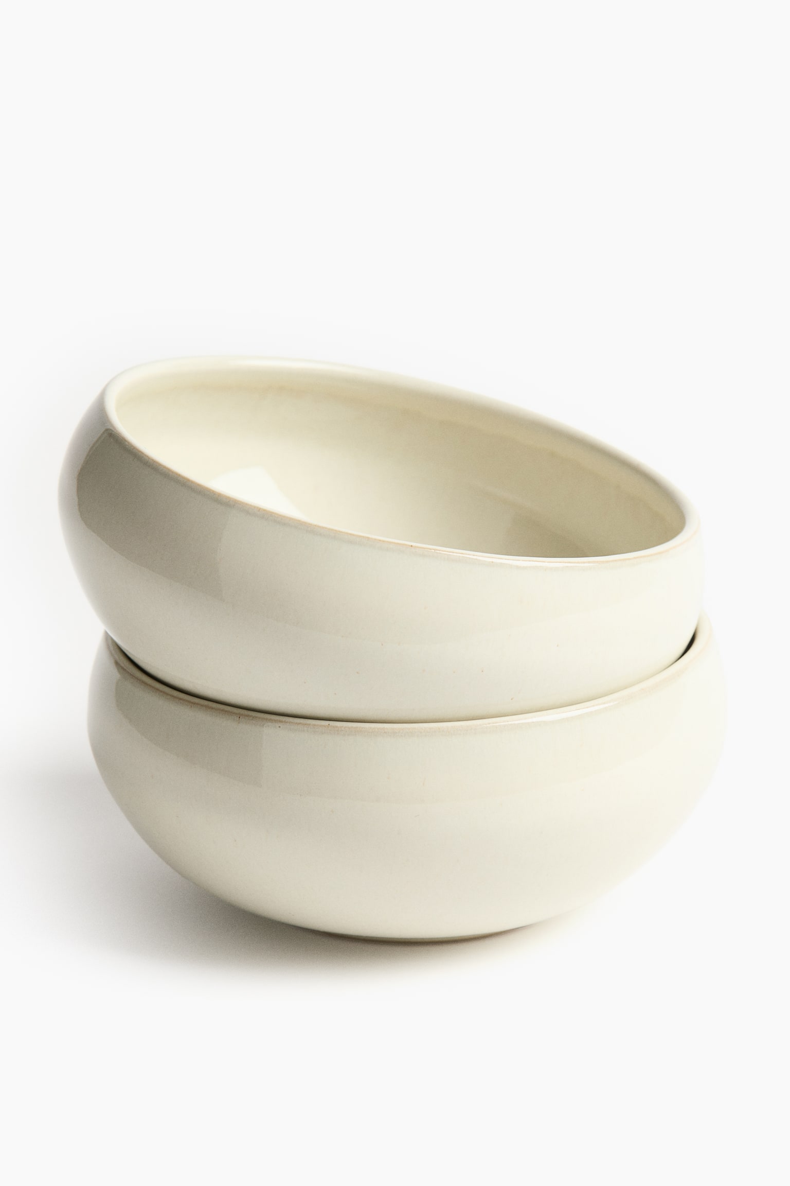 2-pak serveringsskål i stentøj - Hvid/Grøn - 6