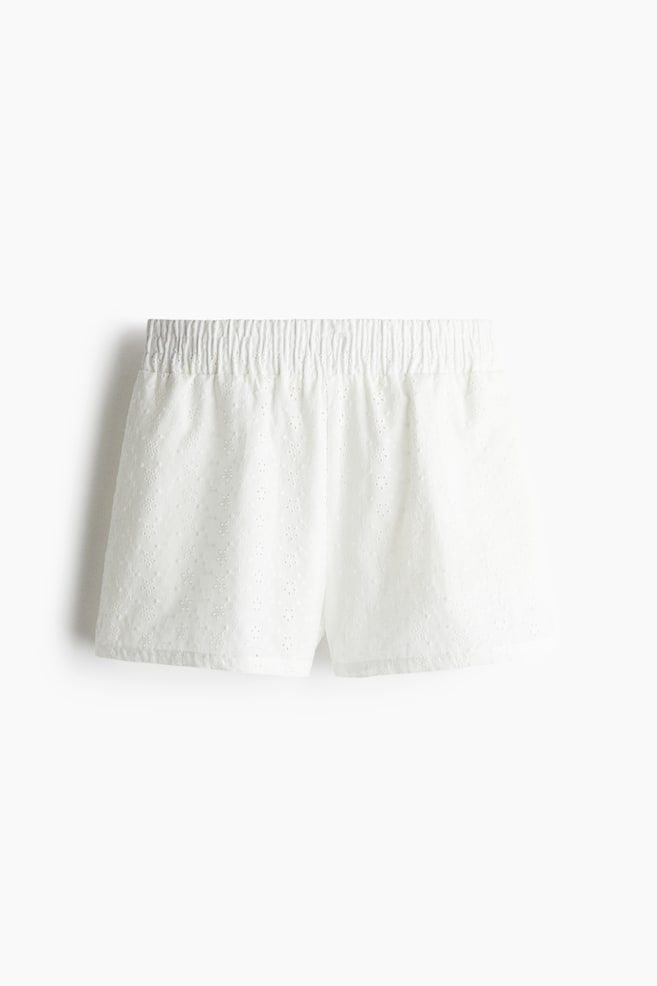 High-Waist Eyelet-Embroidered Shorts - White - 1